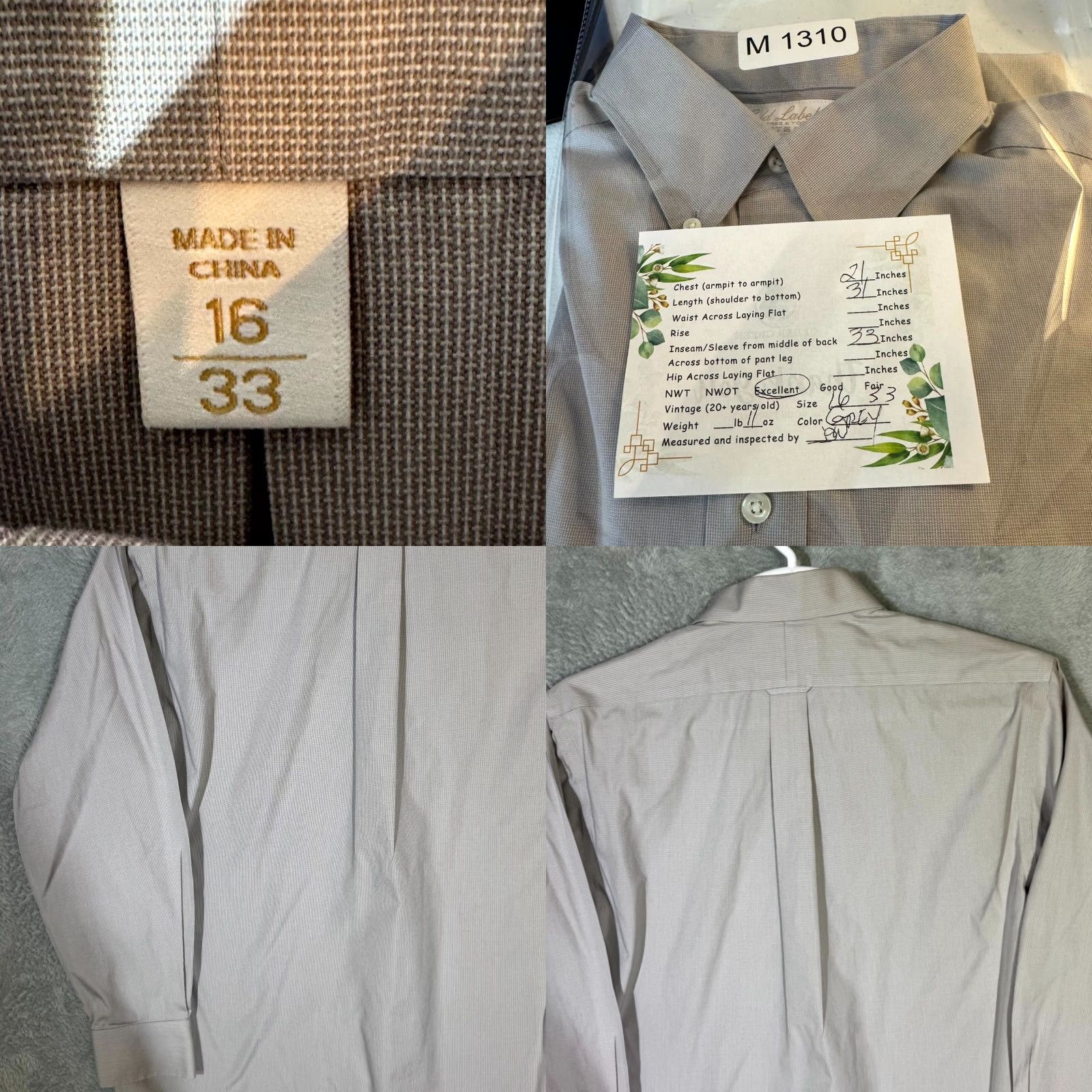 Vintage VINTAGE Gold Label Shirt Mens 16 33 Gray Fitted Dress Shirt 100 Percent Cotton Career Size 42R - 8 Thumbnail