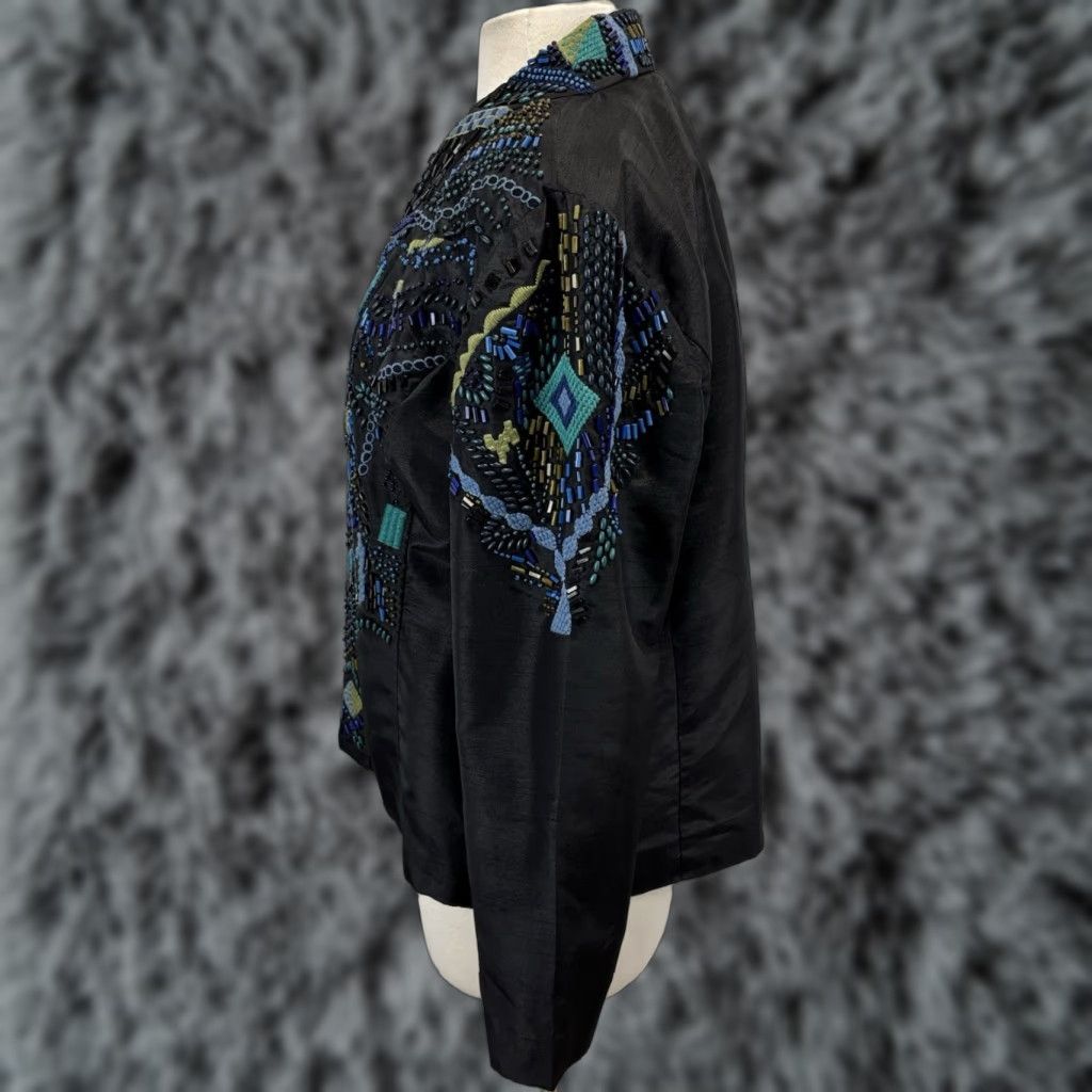 Vintage Chico's Blazer Women’s L Black Open Front Beaded Aztec Bohemian Southwestern Art To Wear Shirt/Blazer Women’s L Black Beaded Aztec Open Front Size L / US 10 / IT 46 - 1 Thumbnail