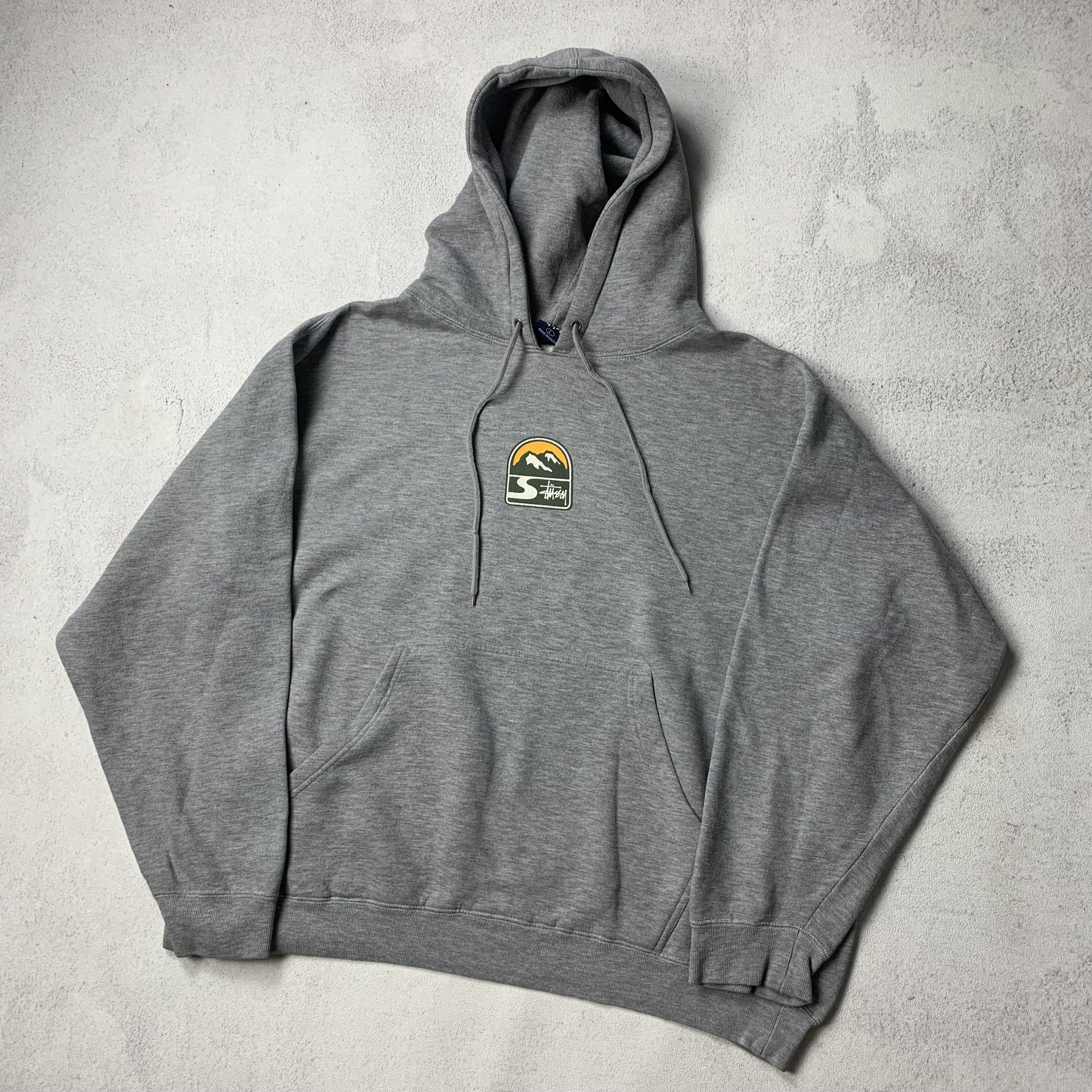 90's USA製 \"OLD STUSSY\" Puff Hoodie / XL 90s Vintage Stussy basic Hoodie Classic big Logo grey