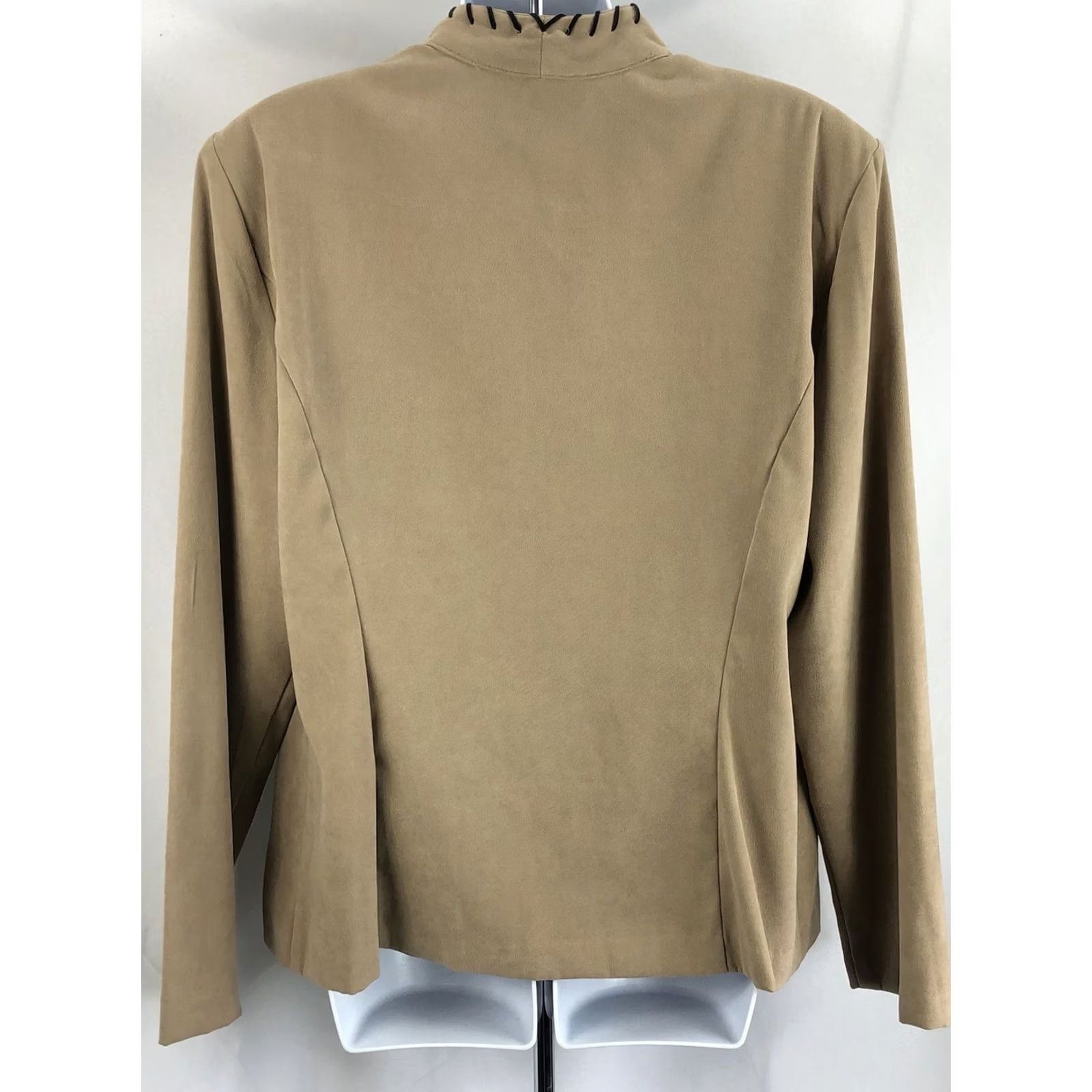 Vintage VINTAGE Studio 1940 Blazer Jacket 14 Brown Microsuede Whipstitch Trim 3Button Western Boho Casual Women Size XL / US 12-14 / IT 48-50 - 3 Thumbnail