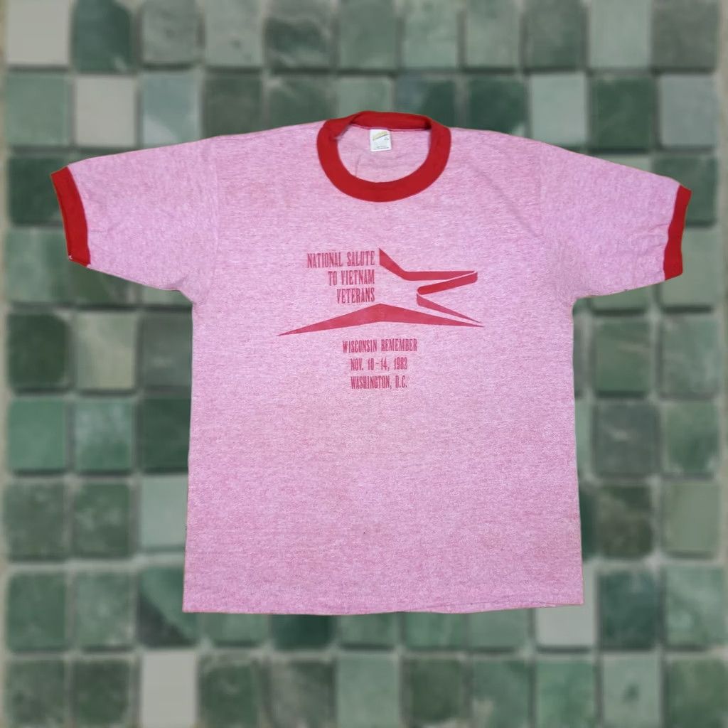 Vintage VINTAGE 1982 NATIONAL SALUTE TO VIETNAM VETERANS T-SHIRT SZ LARGE RED RINGER Mens Size US L / EU 52-54 / 3 - 1 Thumbnail