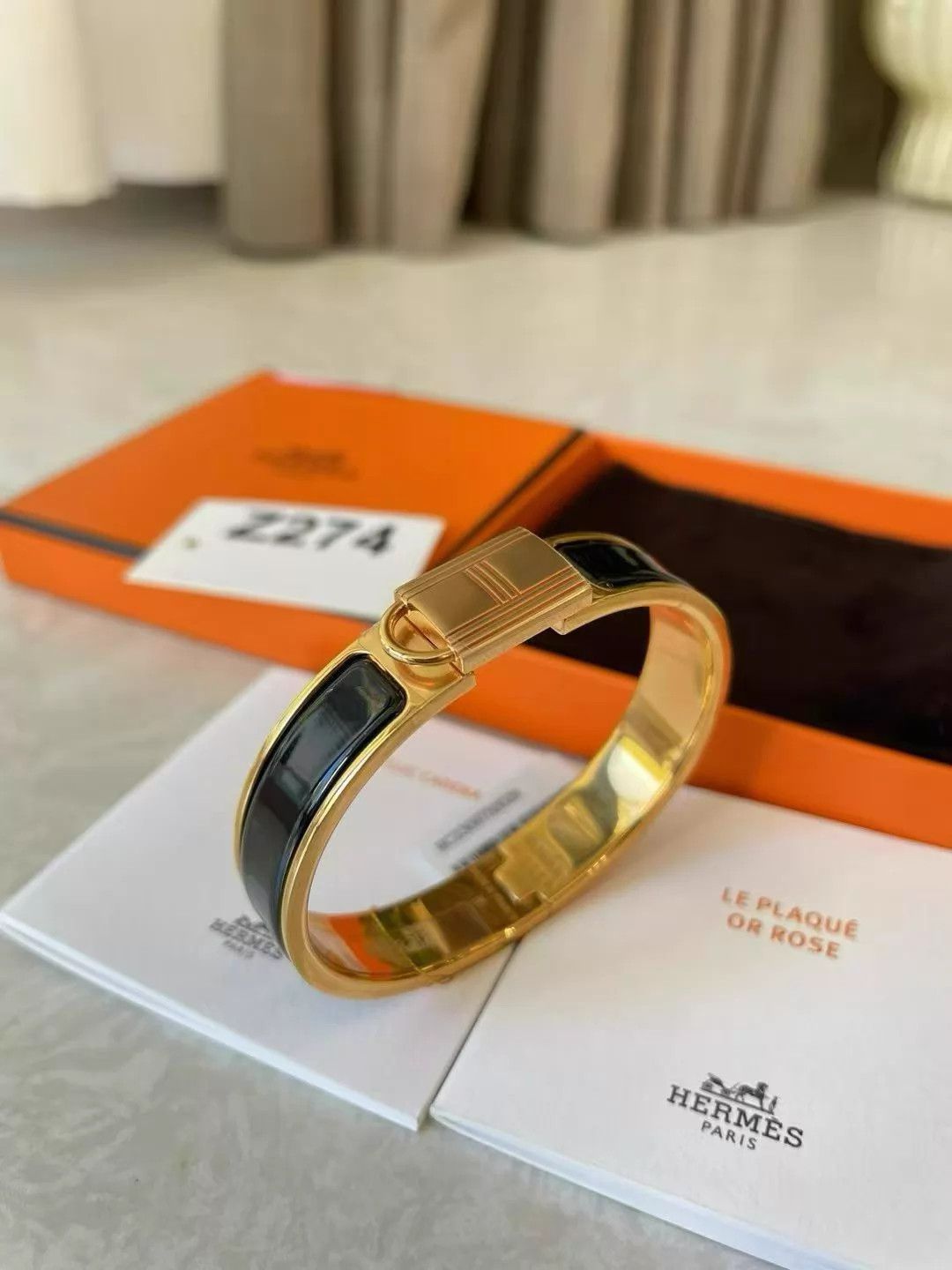 Hermes HERMES Clic Cadenas Lock Bracelet Black Gold Size ONE SIZE - 8 Thumbnail