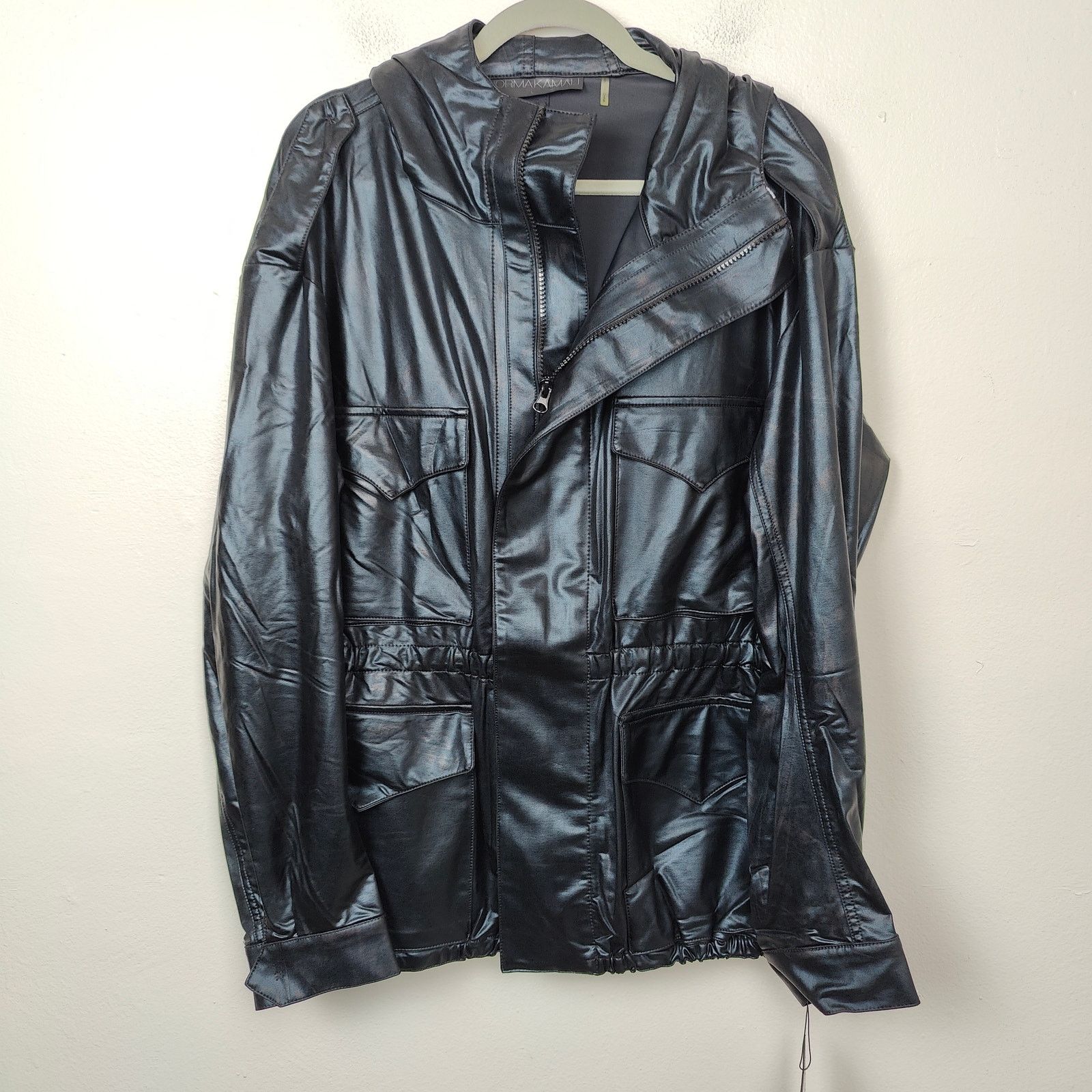 Norma Kamali Norma Kamali Short Cargo Hoodie Jacket Large Black Foil Size L / US 10 / IT 46 - 1 Thumbnail