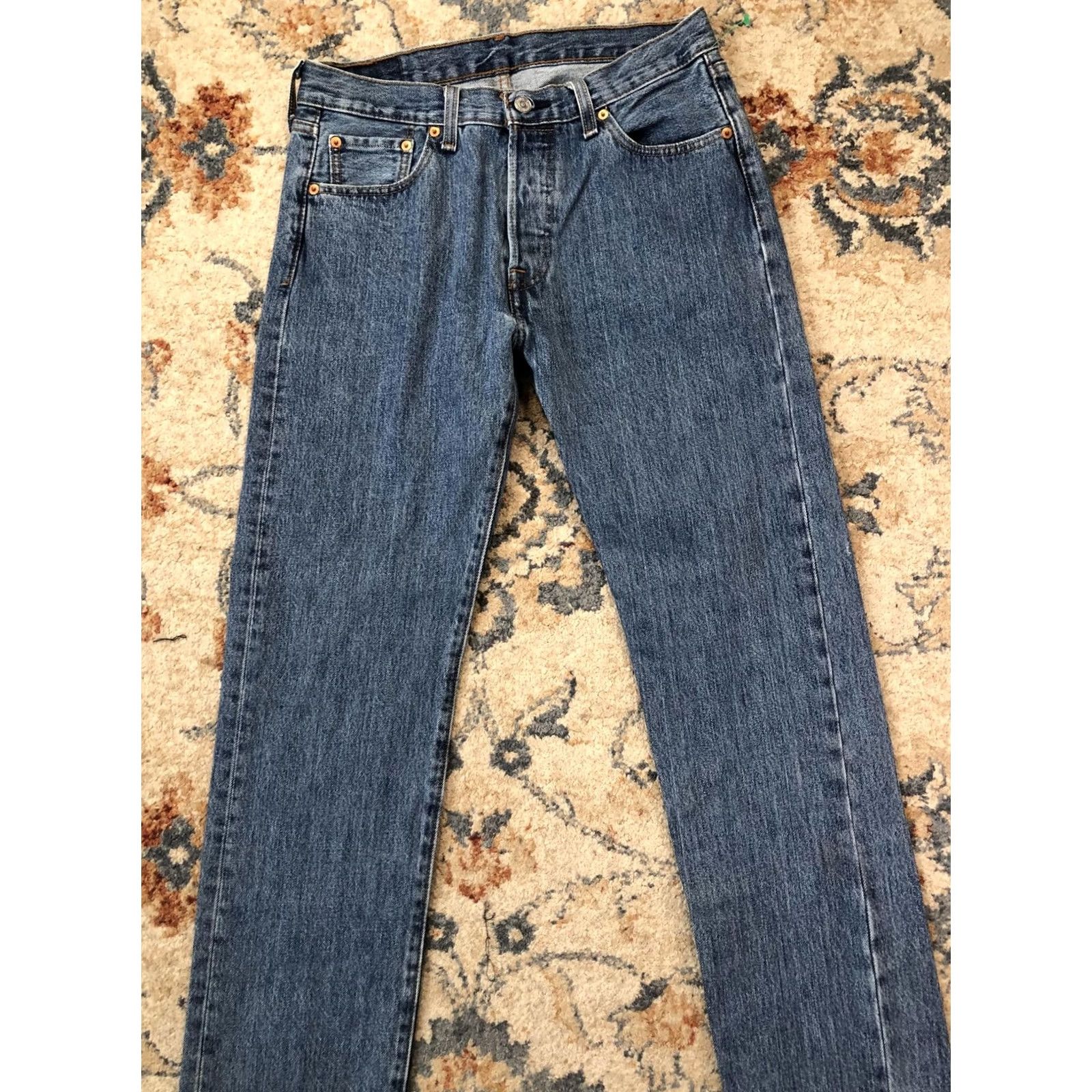 Levi's Levi's 501 Jeans Mens 30x32 Blue Medium Wash Straight Leg Button Fly Denim Pants Size US 30 / EU 46 - 3 Thumbnail