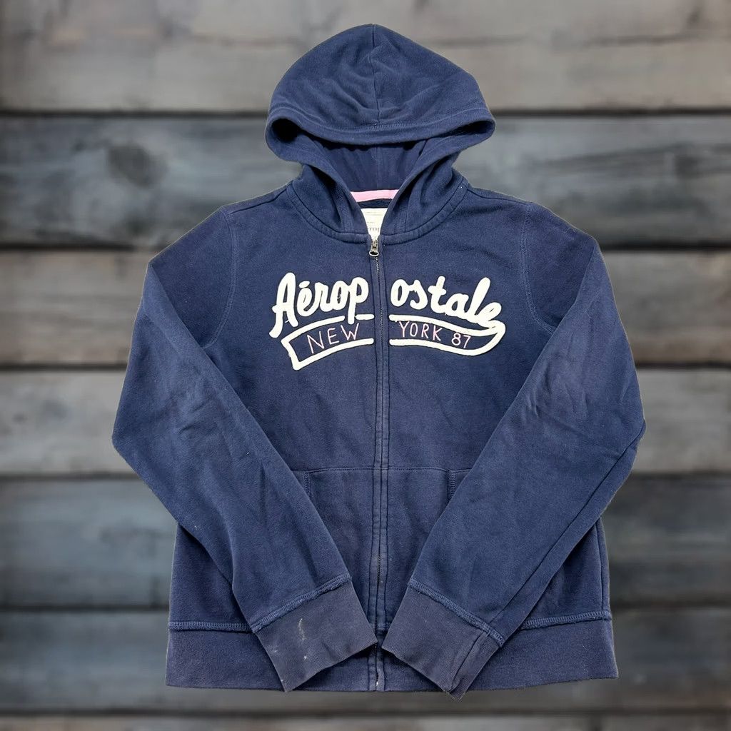 Vintage VINTAGE Aeropostale Hoodie Womens L Blue Navy Spellout Logo Full Zip Cotton Y2K 80s 90s Womens Size L Blue Navy Logo Hoodie Size L / US 10 / IT 46 - 1 Thumbnail