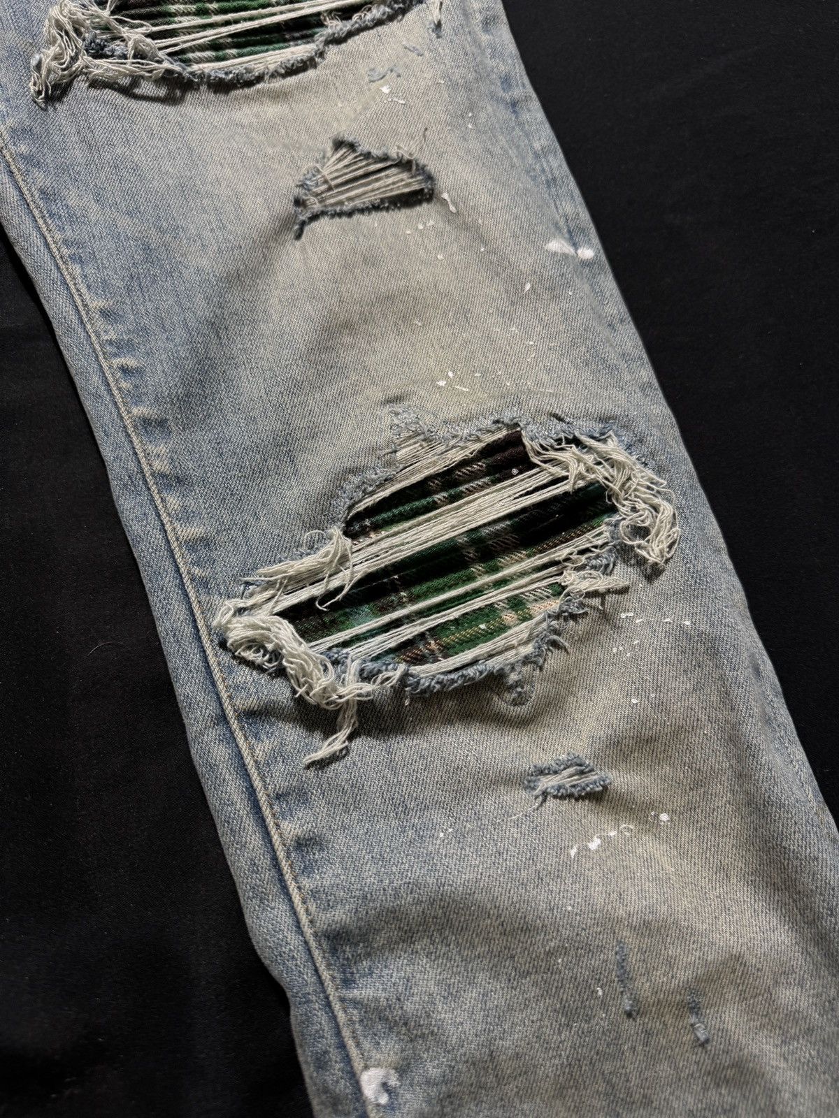 Amiri Amiri Mx1 LightWash Green Plaid Patch Jeans - Size 32 Size US 32 / EU 48 - 3 Thumbnail