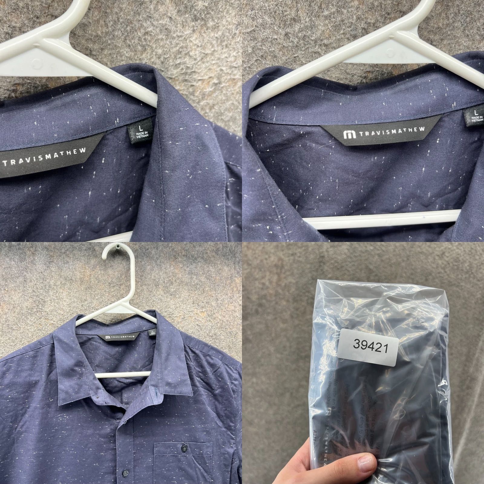 TravisMathew Travis Mathew Shirt Mens Large Blue Short Sleeve Slub Button Front Casual Woven Size US L / EU 52-54 / 3 - 8 Thumbnail