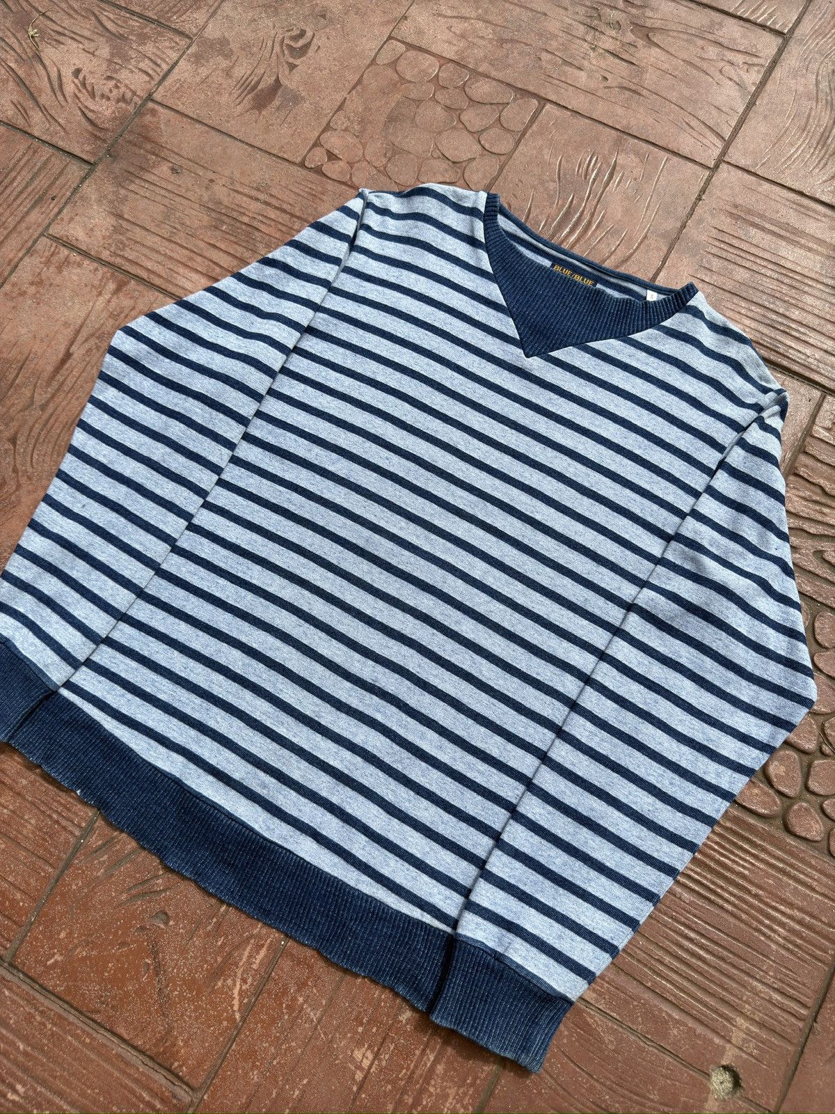 45rpm BLUE BLUE JAPAN Big V-Neck Indigo Stripes Jumper Size US L / EU 52-54 / 3 - 7 Thumbnail