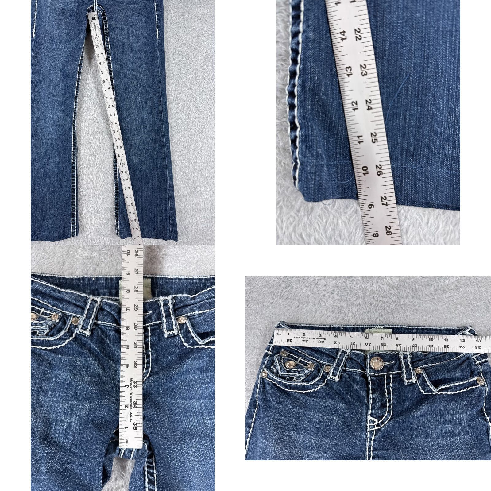 Denime LA Idol Jeans Women Bootcut Denim Blue 3 Low Rise Embroidered 26x27 Cotton 5-Pocket Stretch Regular Inseam 27" Blue Womens Jeans Size 26" / US 2 / IT 38 - 8 Thumbnail