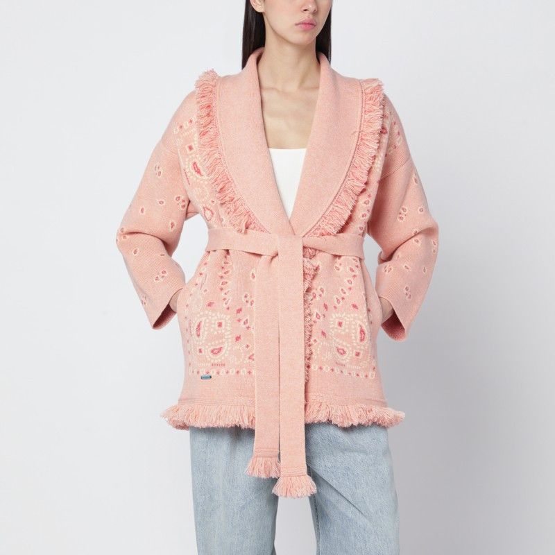 Alanui Alanui Salmon Pink Paisley Cardigan Size S / US 4 / IT 40 - 1 Thumbnail