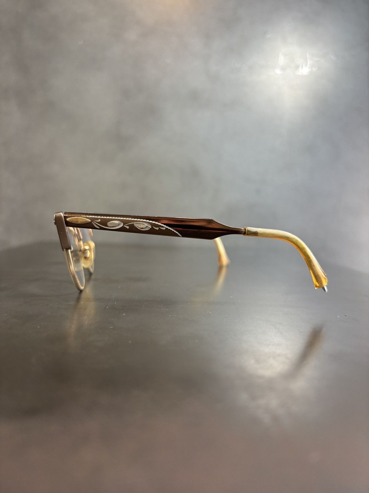 Shuron 1960s Shuron Frames Vintage Eyeglasses Horn Rim USA Gold Size ONE SIZE - 8 Thumbnail