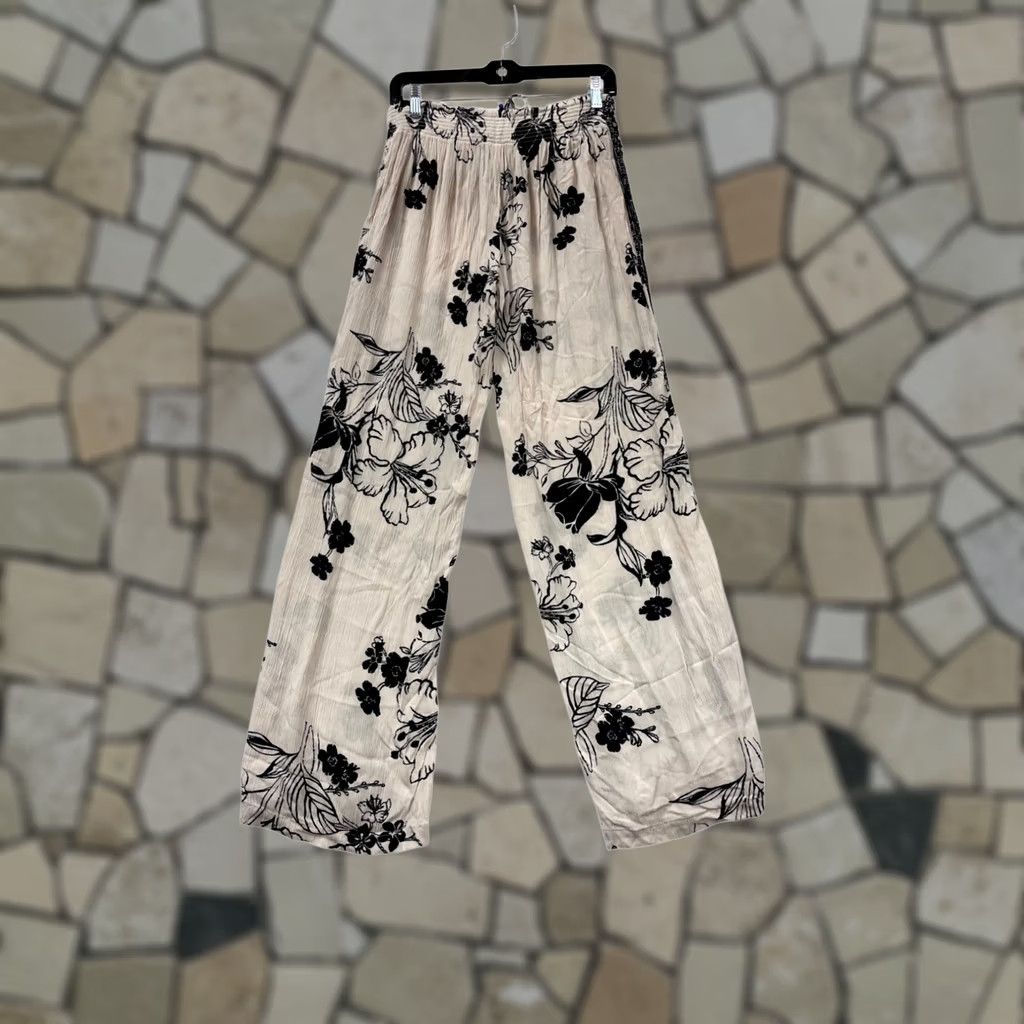 Vintage Rewash Large Floral Print Rayon Pants Womens L Beige Floral Rayon Pants Womens L Size 36" / US 14 / IT 50 - 1 Thumbnail