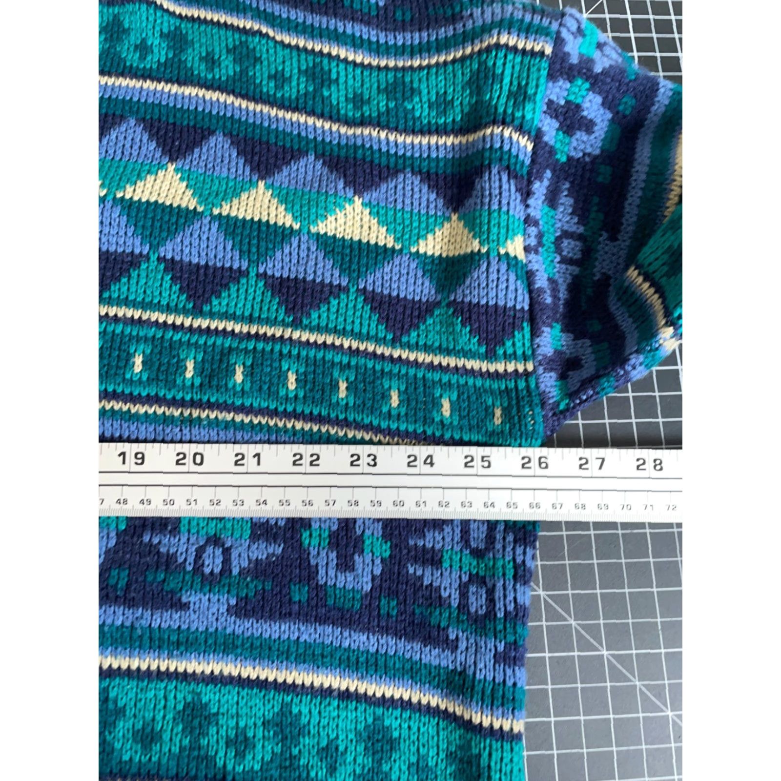 Vintage VINTAGE Stefano International Sweater Geometric 90s Aztec Pullover V-Neck Green Blue One Size Womens Size ONE SIZE - 5 Thumbnail
