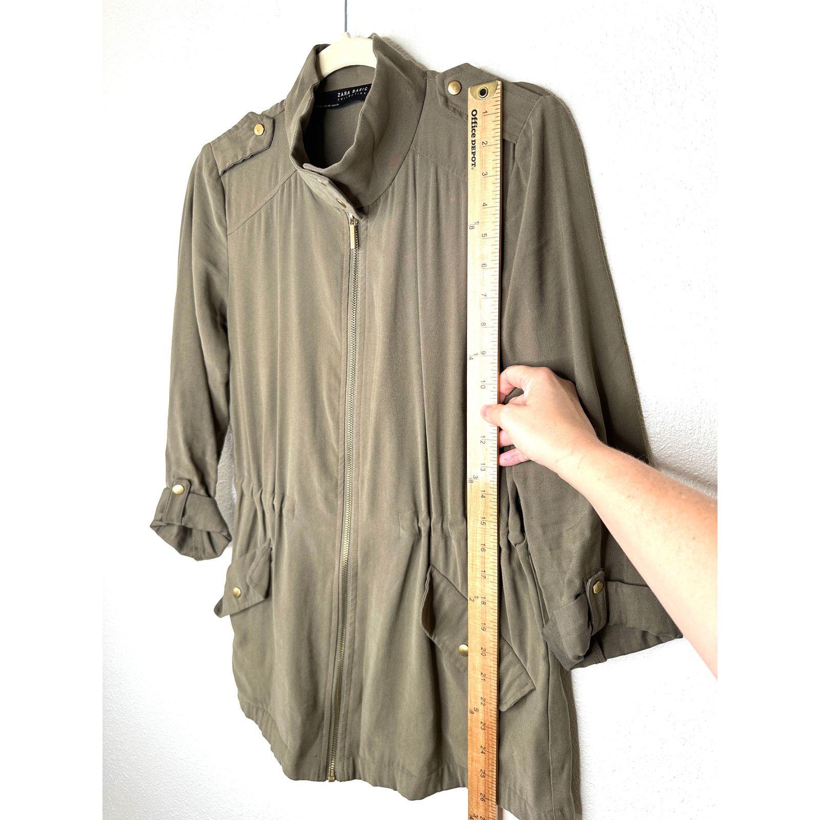 Zara Zara Green 3/4 Cuff Sleeve Collared Cinch Waist Jacket XS Size XS / US 0-2 / IT 36-38 - 13 Thumbnail