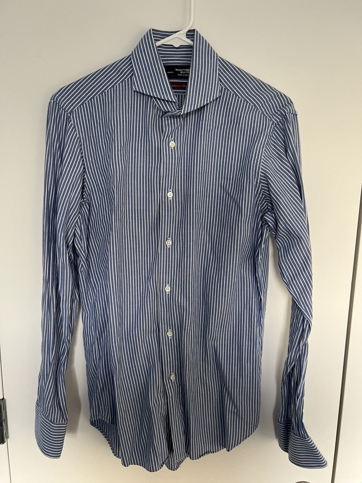 Kamakura Tokyo Slim Fit - Navy Stripe Cashmere (15 1/3 - 34 1/3) Size US M / EU 48-50 / 2 - 1 Thumbnail