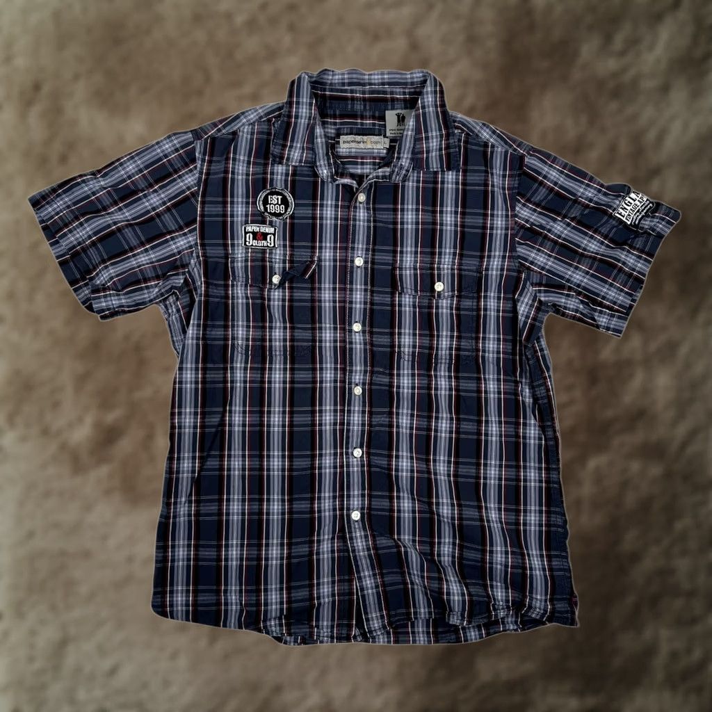 Denime Paper Denim & Cloth Shirt Mens L Blue Plaid Short Sleeve Button Front Casual Size US L / EU 52-54 / 3 - 1 Thumbnail
