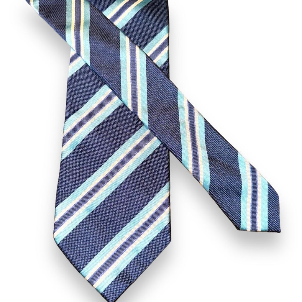 Les Copains Les Copains Navy & White Handmade in Italy Rep Stripe Tie Size ONE SIZE - 1 Thumbnail