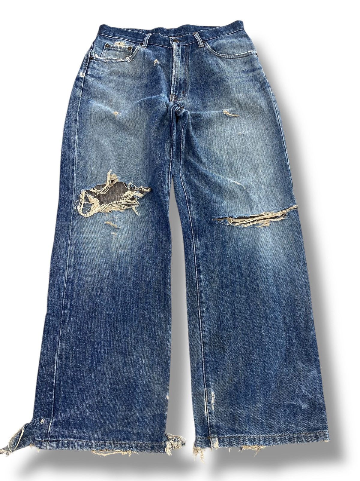 Japanese Brand Japanese Brans Faded Blue Wash Ripped Style Loose Jeans Size US 30 / EU 46 - 1 Thumbnail