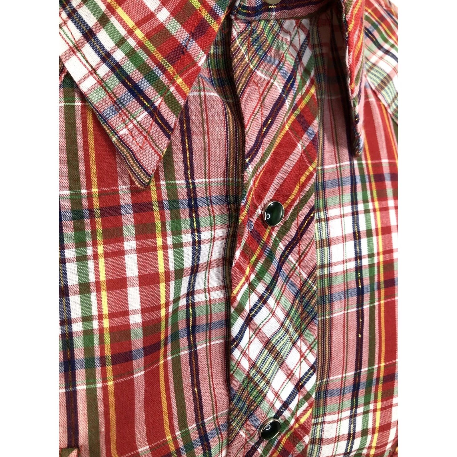 Sears SEARS Western Wear Plaid WHITE / RED / GOLD / BLUE / GREEN SNAP Shirt Mens L Vintage GOLD THREAD 16 Shirt Size US L / EU 52-54 / 3 - 3 Thumbnail