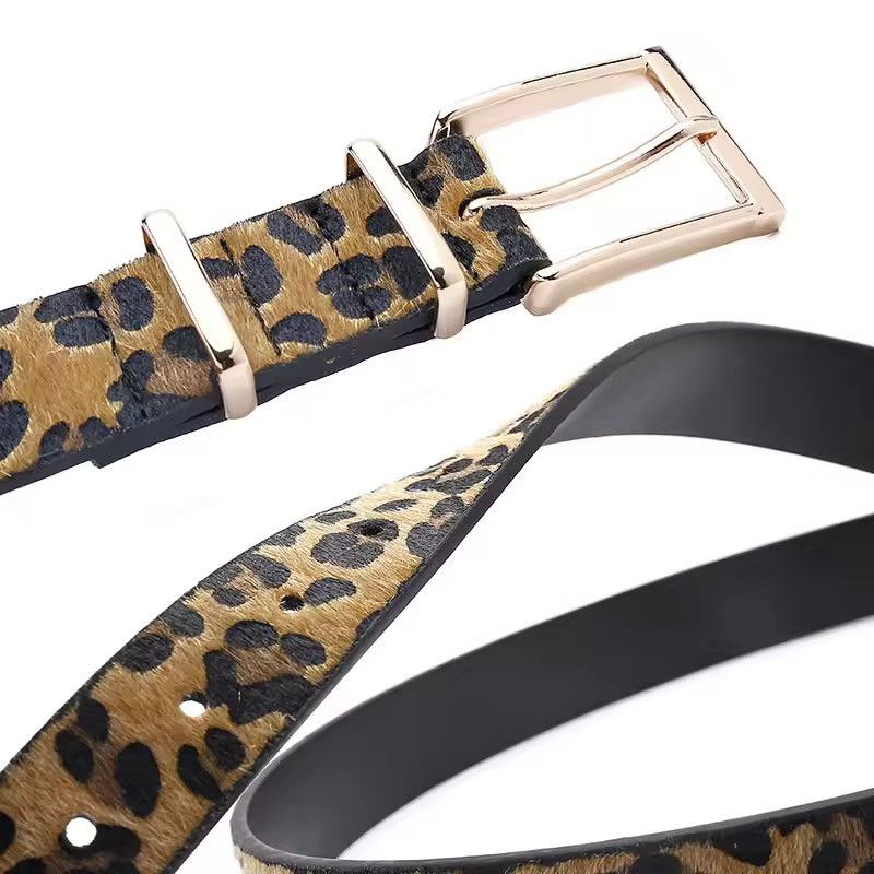 Japanese Brand Leopard Print Pony Hair Effect Belt - PU Leather Y2K 105 cm Size ONE SIZE - 2 Thumbnail