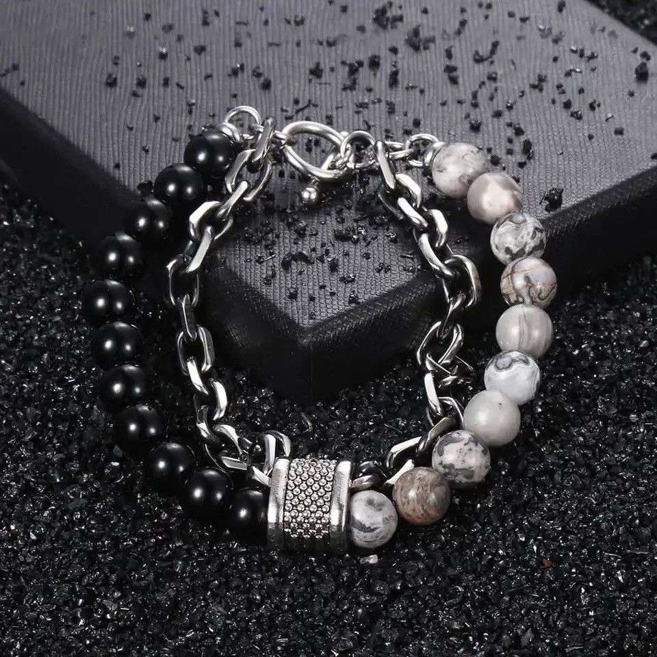 Designer × Jewelry Tiger Eye Stone Beaded Bracelet Stainless Steel Size ONE SIZE - 2 Thumbnail