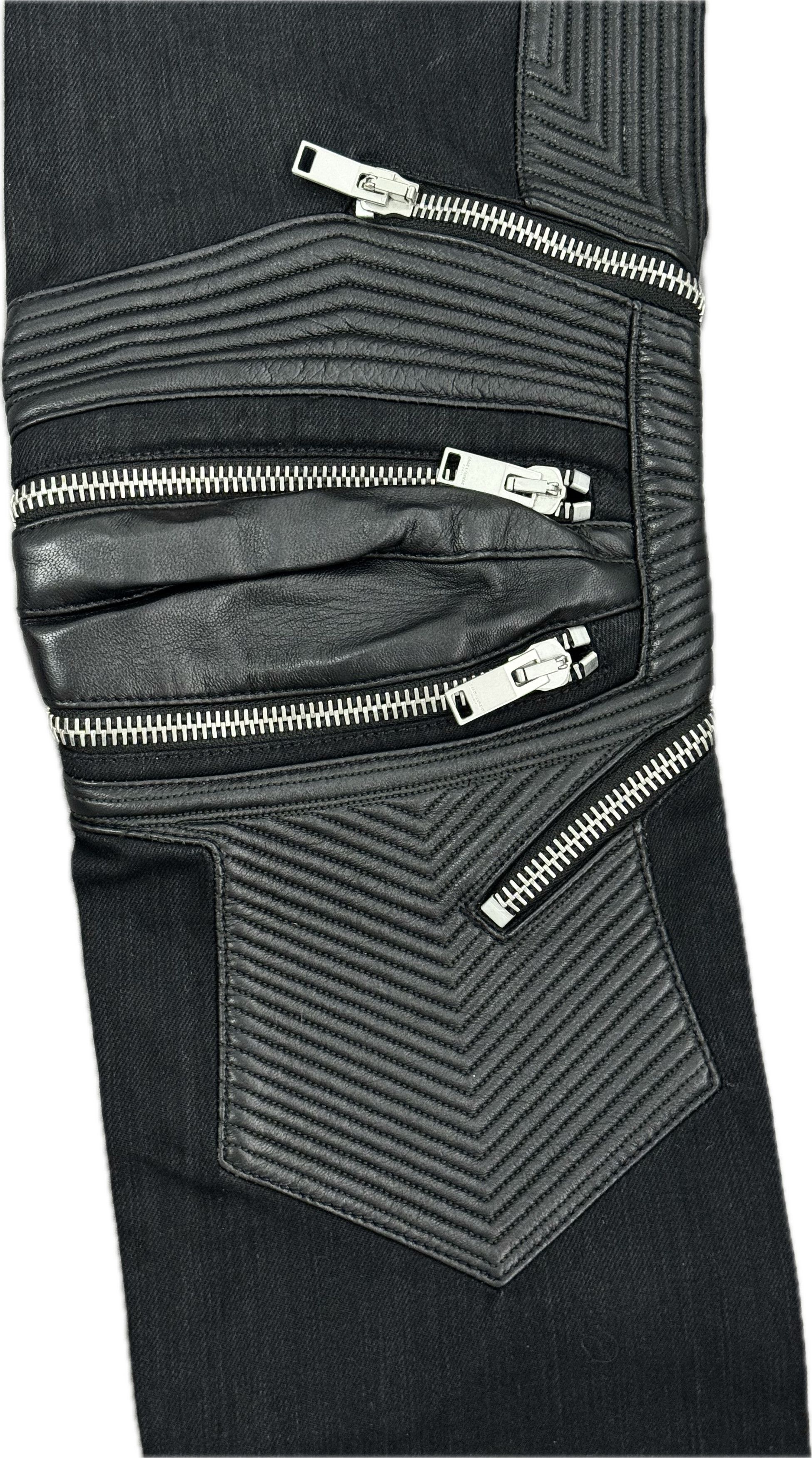 Saint Laurent D04 Black Lambskin Leather Biker Jeans