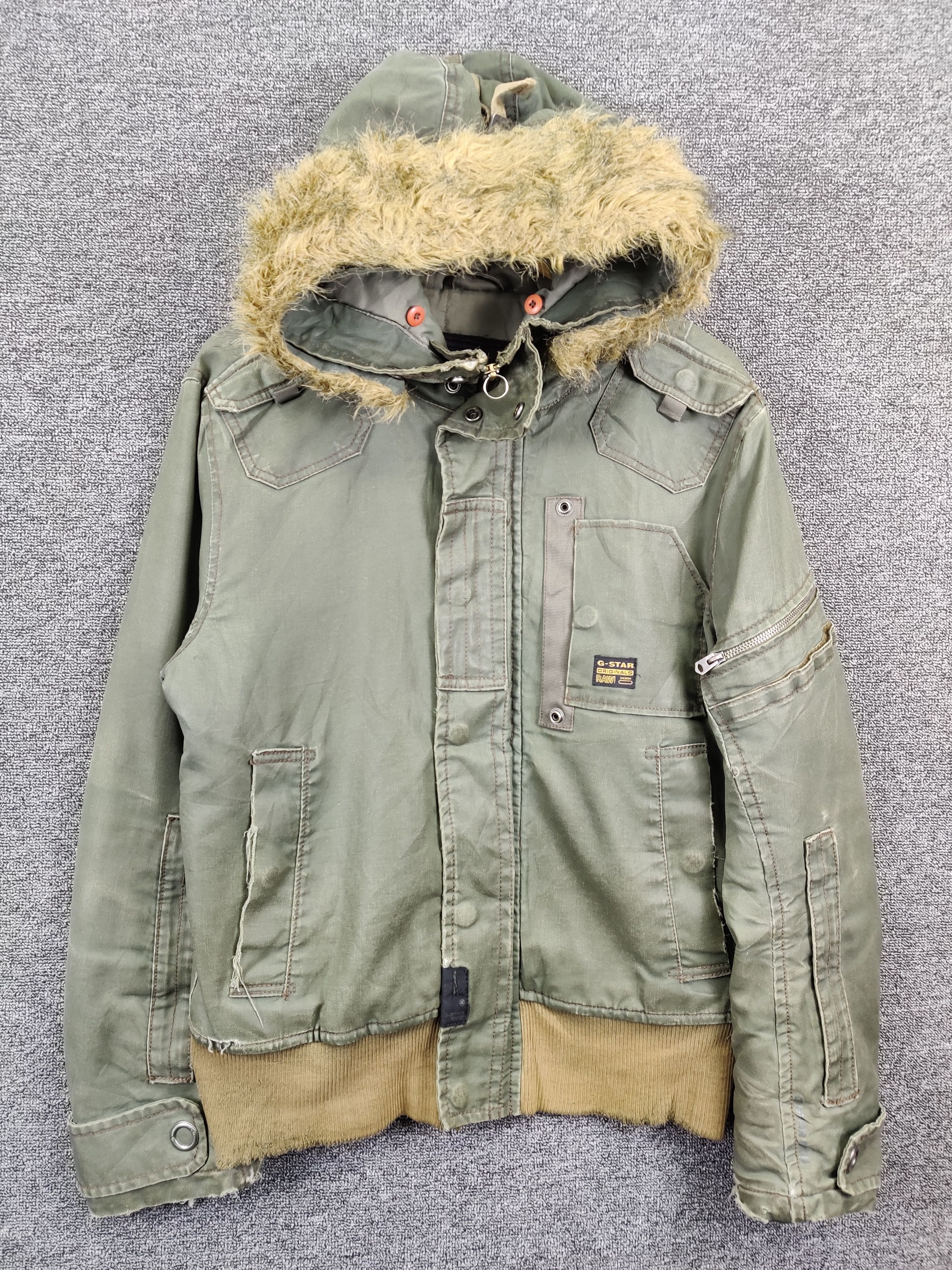 Vintage G Star Raw 3301 Military Fur Jacket Olive Green
