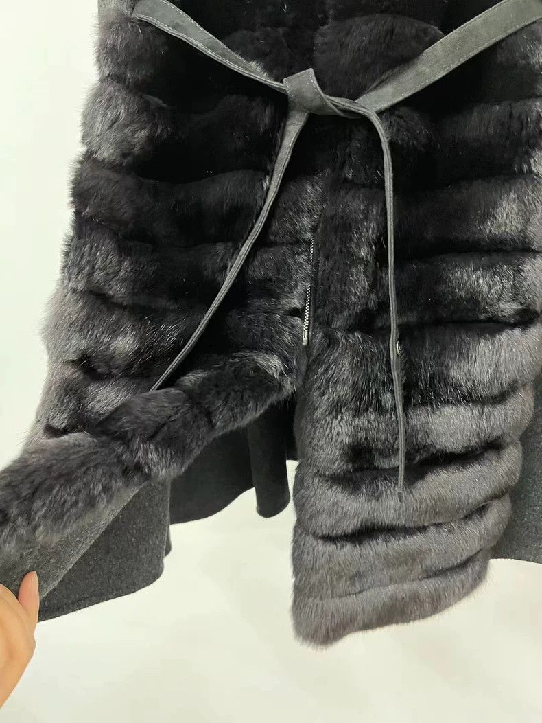 Loro Piana LORO PIANA Black cashmere and dragon cat fur cloak coat, Size M / US 6-8 / IT 42-44 - 3 Thumbnail