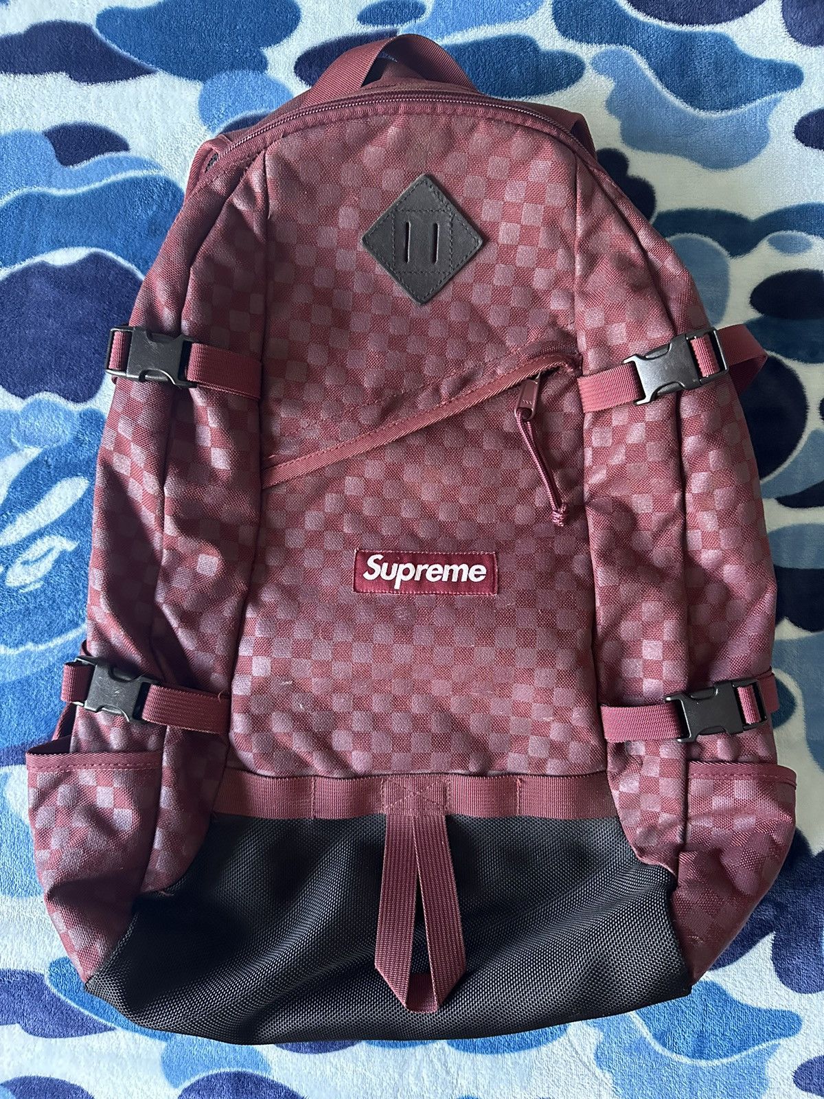 image of Supreme Checkered Damier Backpack Monogram Box Lv in Burgundy, Men's