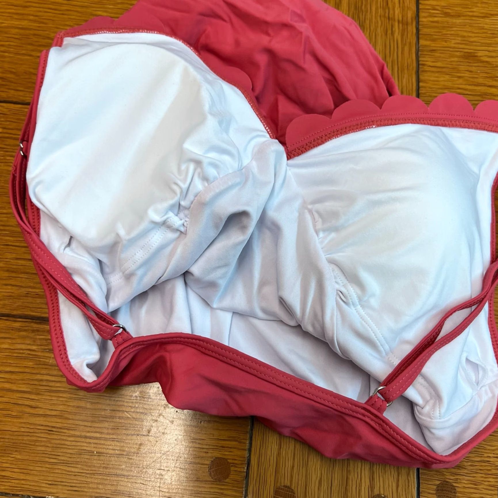 Vintage Womens Bikini Swimsuit 1 Pc Size M Scoop Neck Ruffled High Hip Cupped Pink Solid Pool Wear Size ONE SIZE - 6 Thumbnail