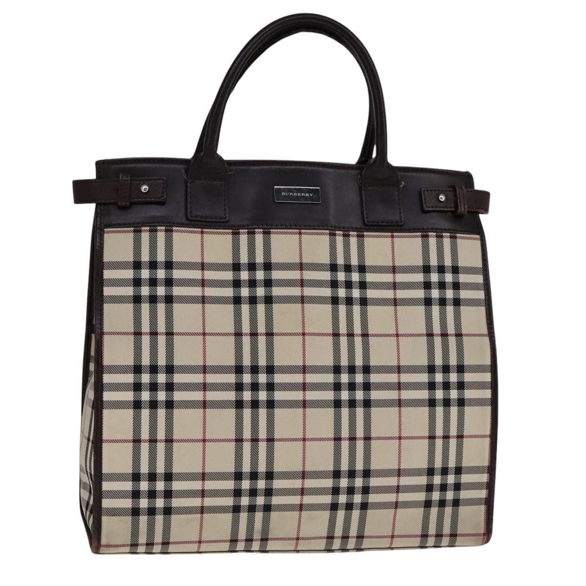 Burberry Nova Check Hand Bag Canvas Leather Beige Brown