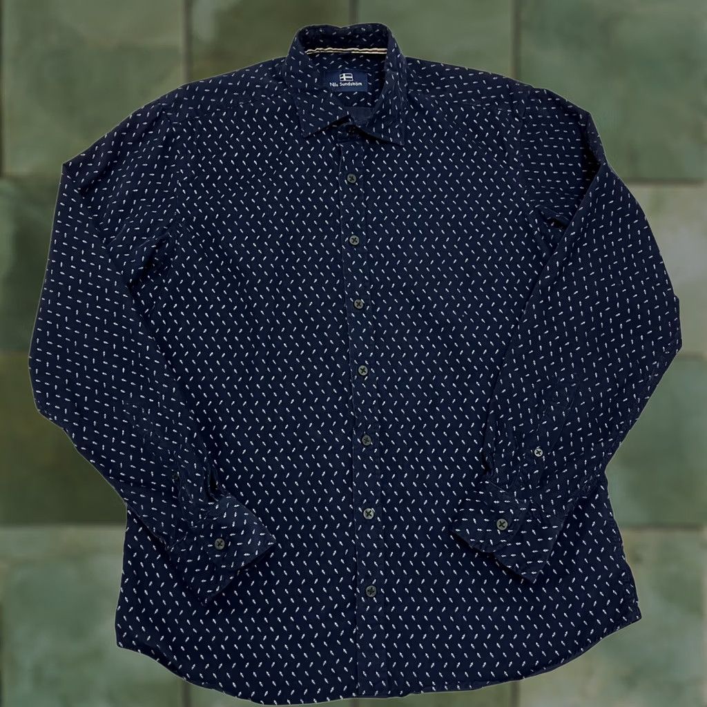 Vintage VINTAGE Nils Mens Corduroy Shirt Medium Navy Patterned Button Up Long Sleeve Casual Size US M / EU 48-50 / 2 - 1 Thumbnail