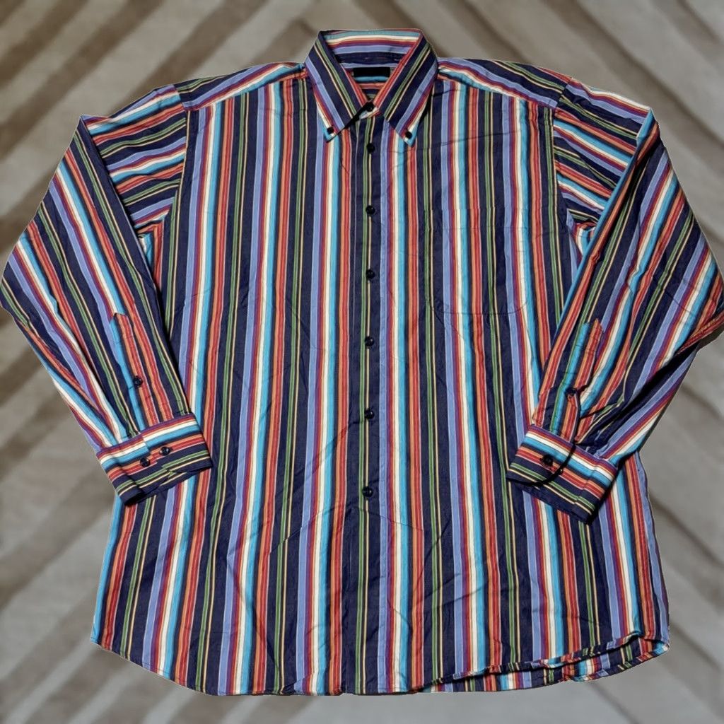 Vintage ST. CROIX Men L Blue Multi Striped Cotton Button-Up Shirt Made In Italy Size US L / EU 52-54 / 3 - 1 Thumbnail