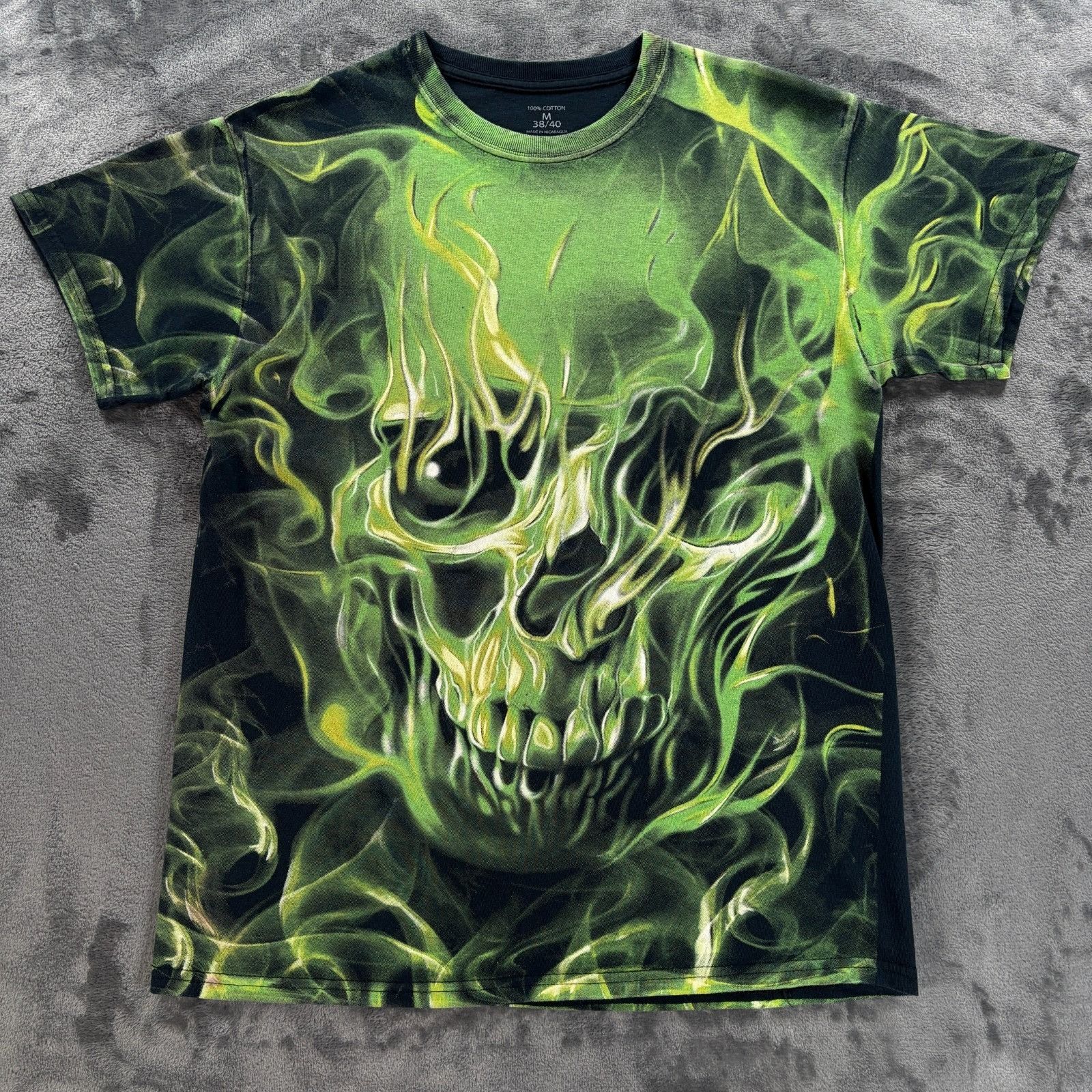 Other Social Media Skull Graphic T Shirt Mens M Green Flames 3 6 M Size US M / EU 48-50 / 2 - 1 Thumbnail