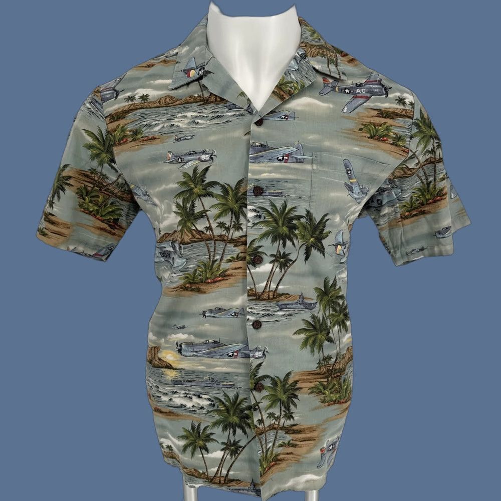 ALOHAS RJC Shirt XL Mens Blue Hawaiian Aloha Warplane Print Made Hawaii USA Size US XL / EU 56 / 4 - 1 Thumbnail