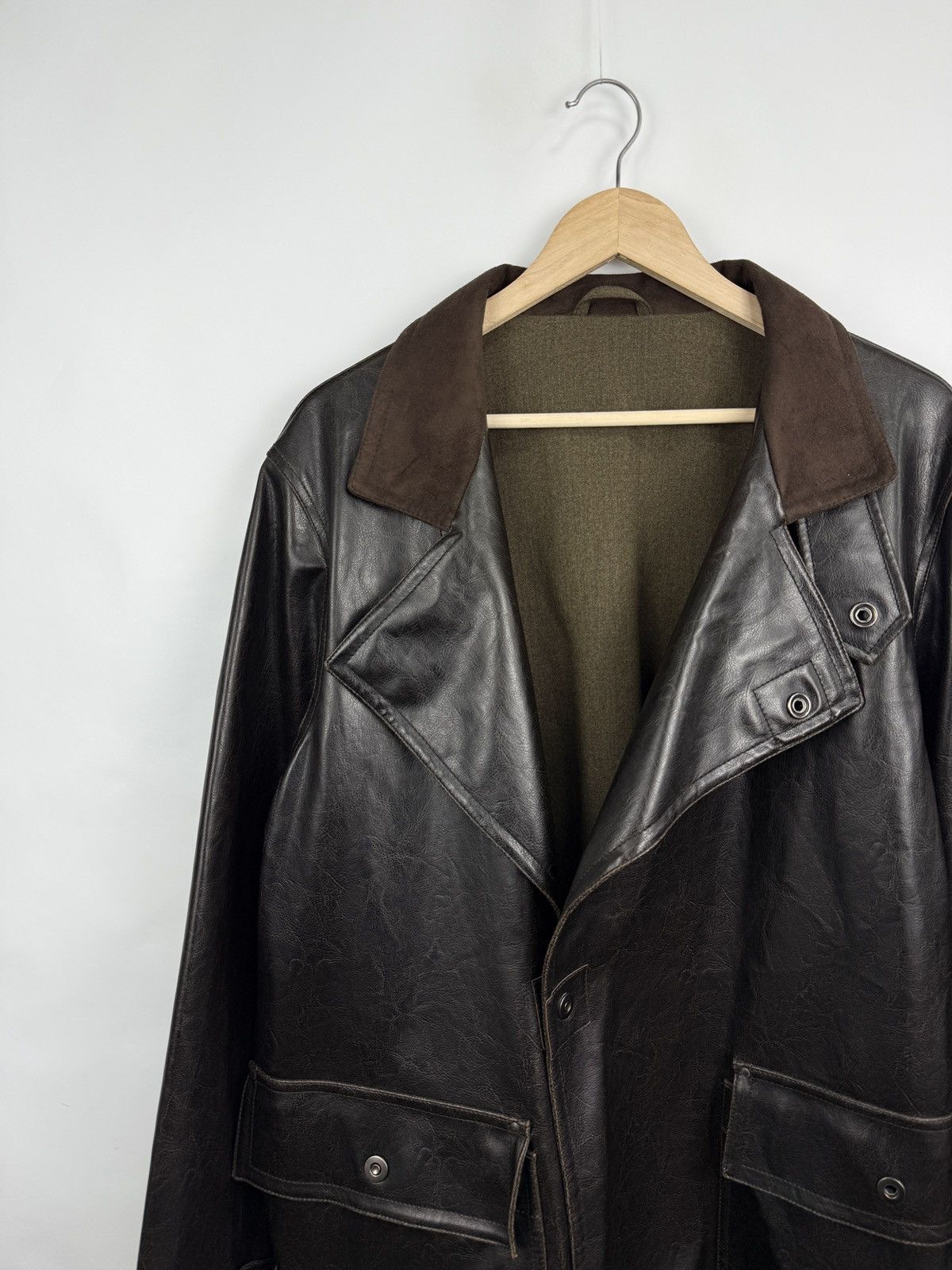 Armani Collezioni 🇮🇹 Vintage 80s Armani Collezioni Faux Leather Overcoat Jacket Size US XL / EU 56 / 4 - 3 Thumbnail