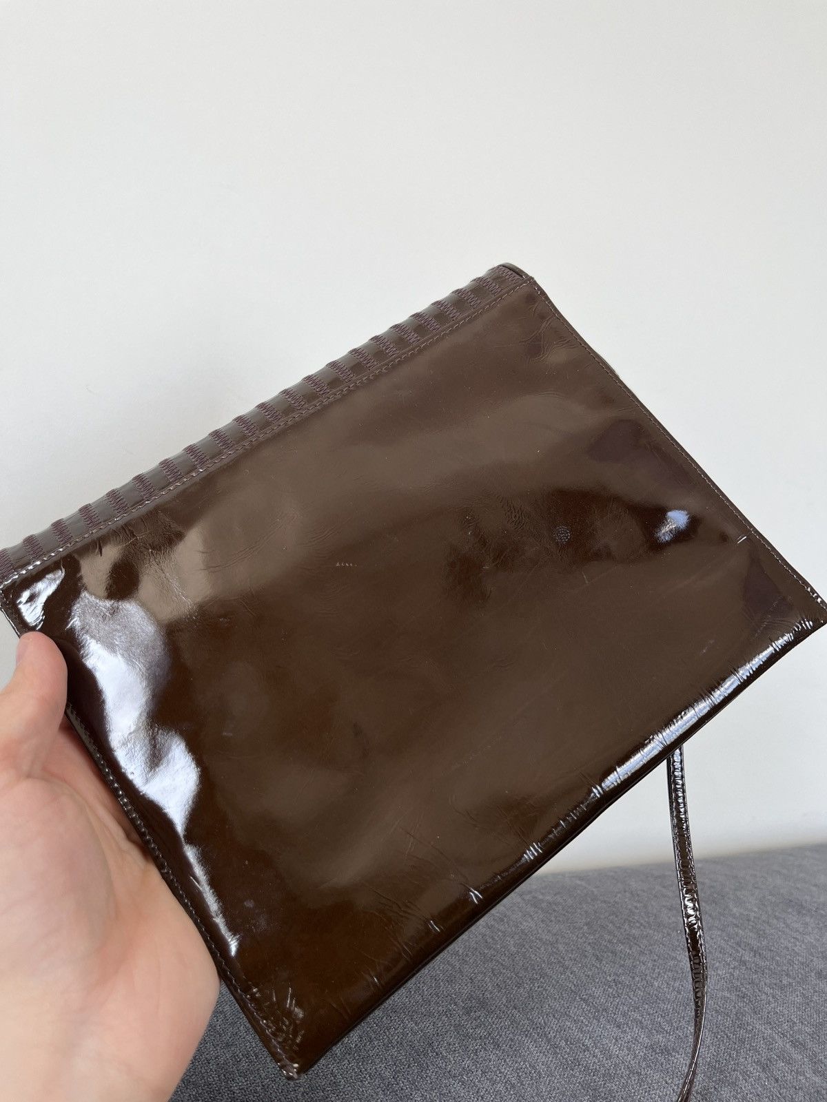 Fendi Vintage 80s Fendi Patent Leather Crossbody Bag Brown Flap Size ONE SIZE - 7 Thumbnail