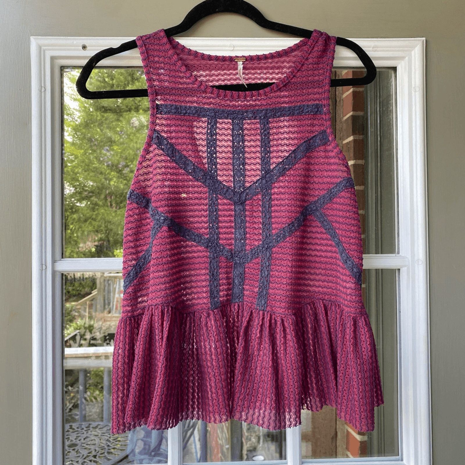 Free People Free People Crochet Purple Blue Peplum Tank Blouse Size XS Size XS / US 0-2 / IT 36-38 - 1 Thumbnail