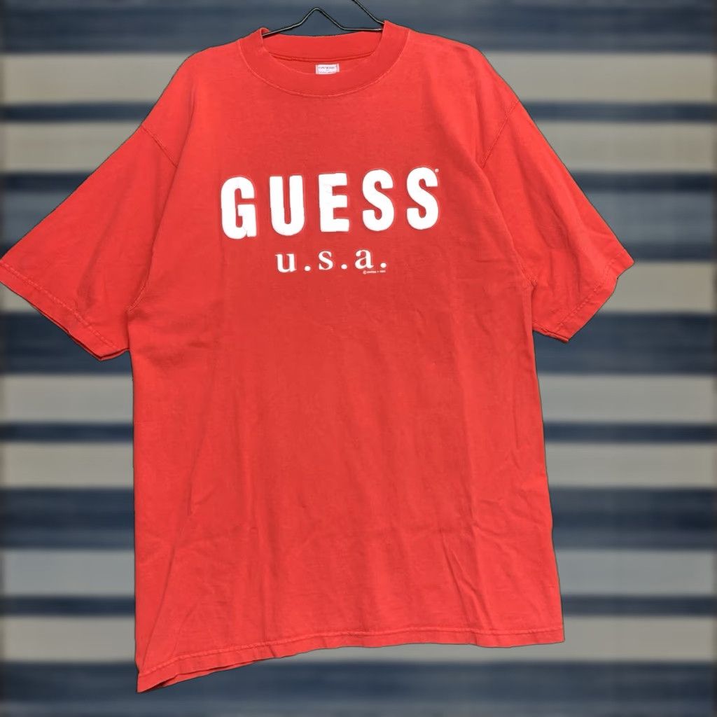 Guess VINTAGE GUESS Mens T-Shirt 90s USA Red Short Sleeve Crew Neck Large L Logo Knit Cotton Centric Size US 33 - 1 Thumbnail