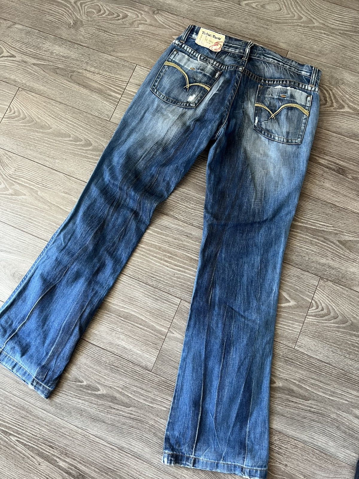 Designer ‼️Take Two 1st Grade HandMade Crafted Print Flared Jeans‼️ Size US 33 - 14 Thumbnail