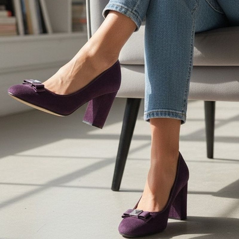 Michael Kors MICHAEL KORS Caroline Bow Pump 9 M Suede Leather Block Heel Size US 9 / IT 39 - 2 Thumbnail