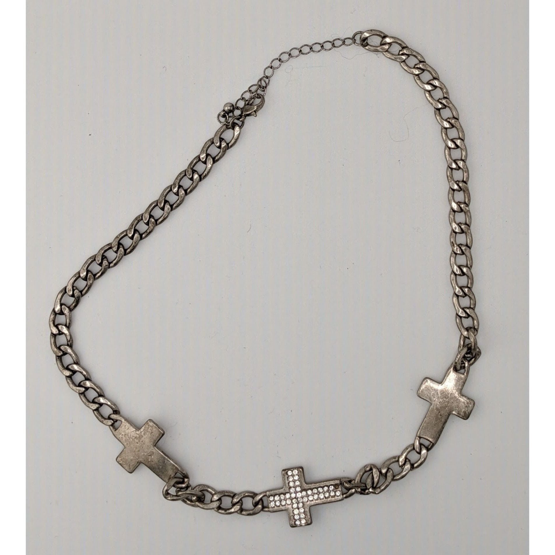 Other Glam Goth Triple Cross Necklace With Rhinestone Accents Size ONE SIZE - 4 Thumbnail