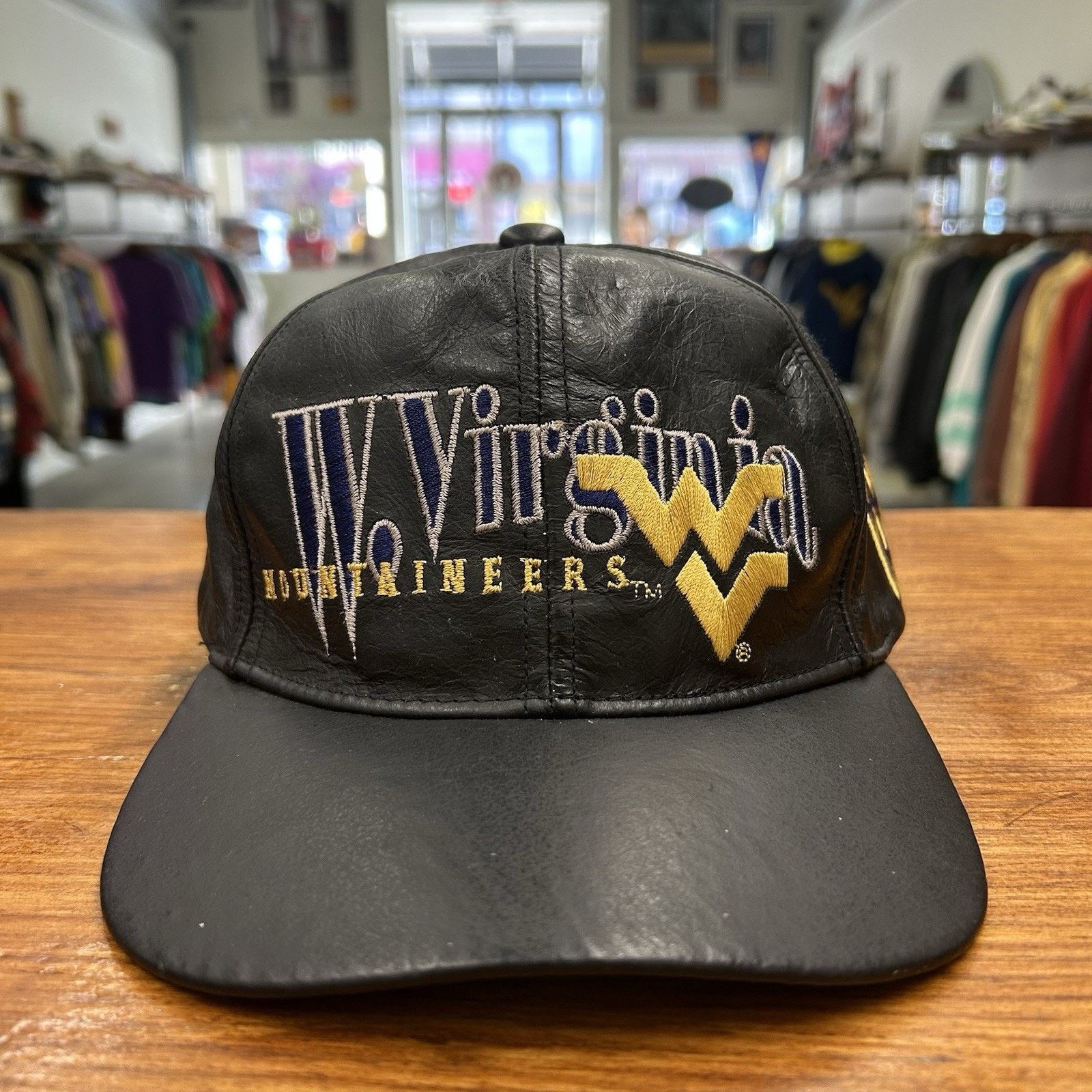 & Other Stories Vintage 90’s WVU Black Leather Hat Size ONE SIZE - 1 Thumbnail