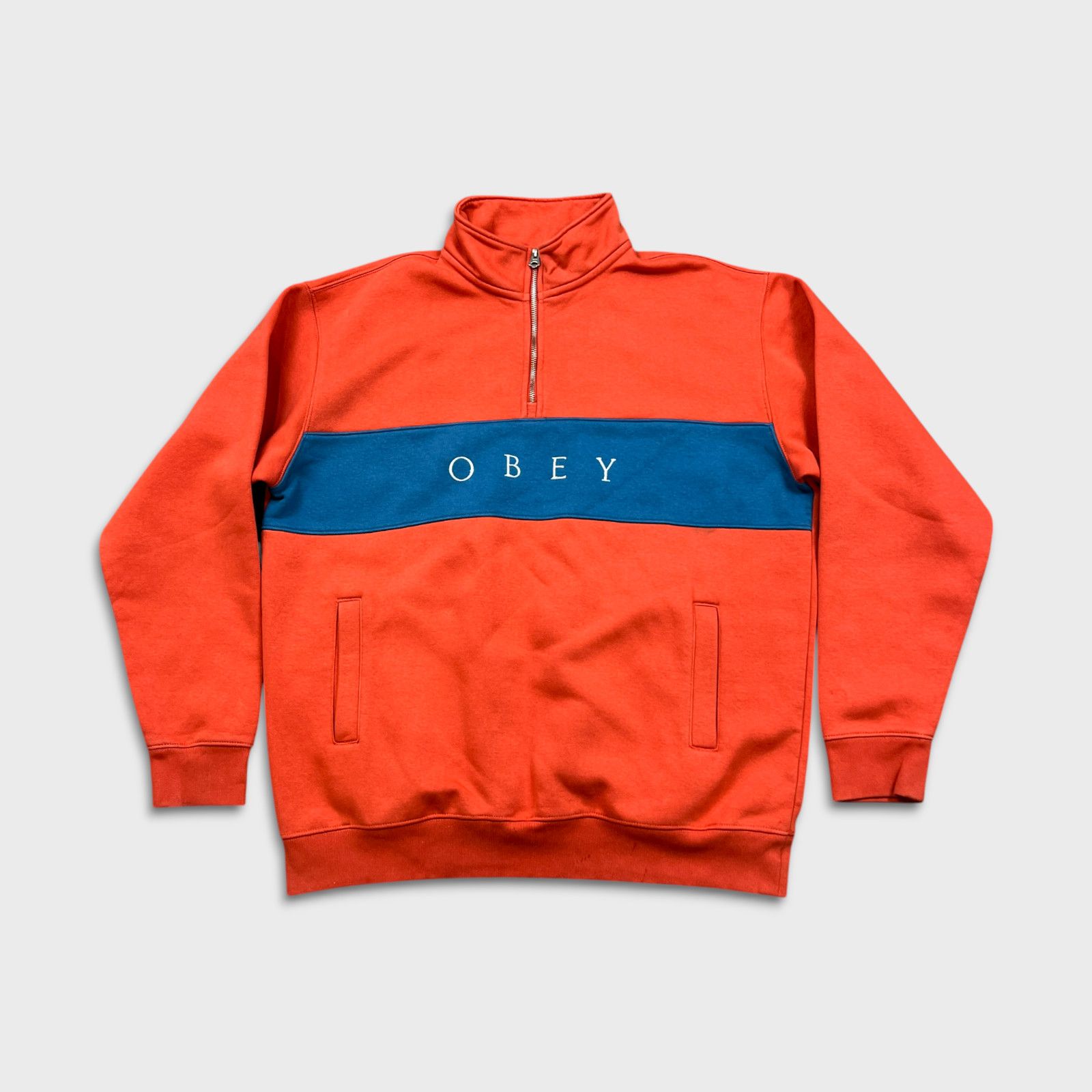 Obey × Vintage Obey Sweatshirt 1/4 Zip Spell Out Fleece Pullover Jacket Size US L / EU 52-54 / 3 - 1 Thumbnail