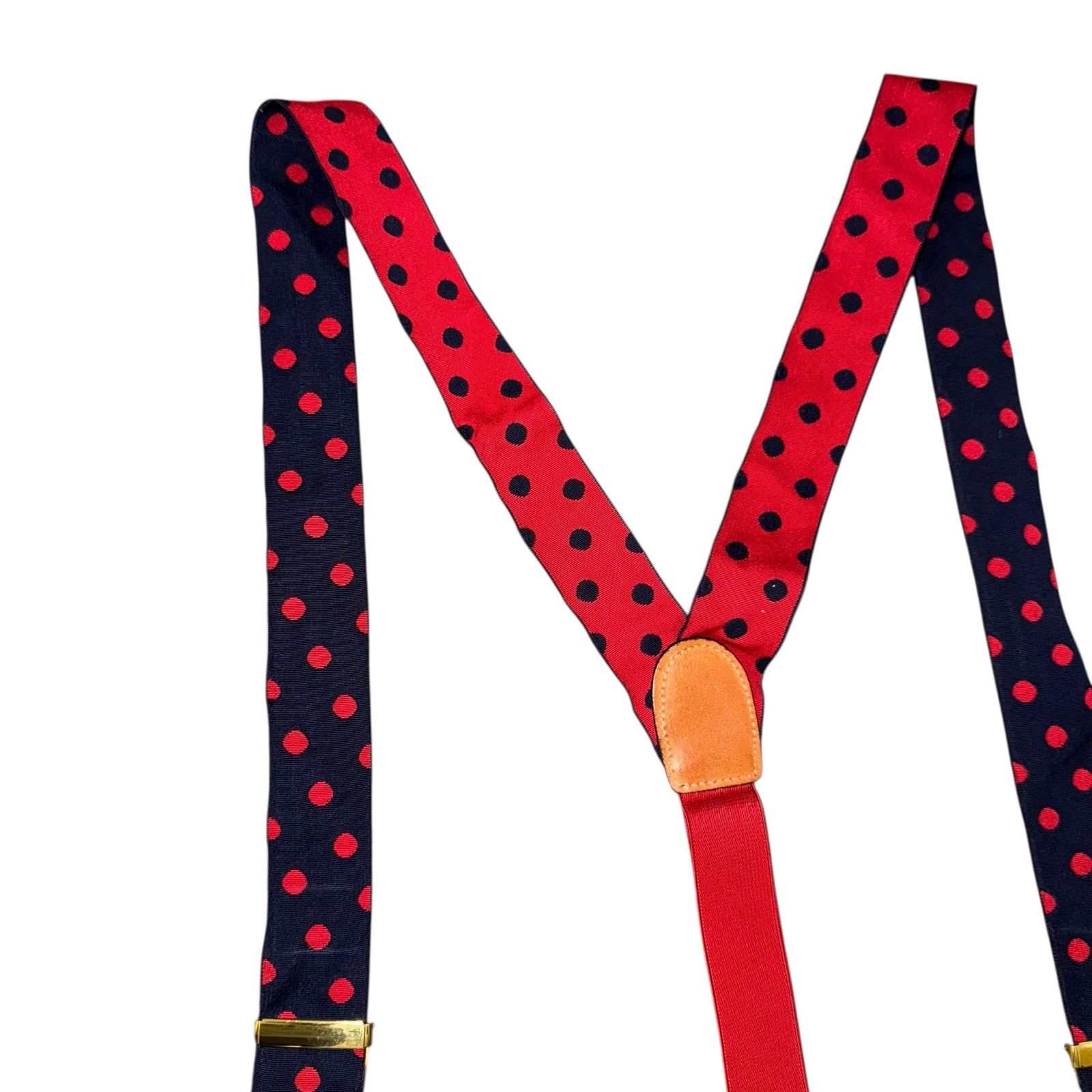 Vintage Vintage Y-shaped polka dot navy Fabric Elastic Suspenders Size ONE SIZE - 3 Thumbnail