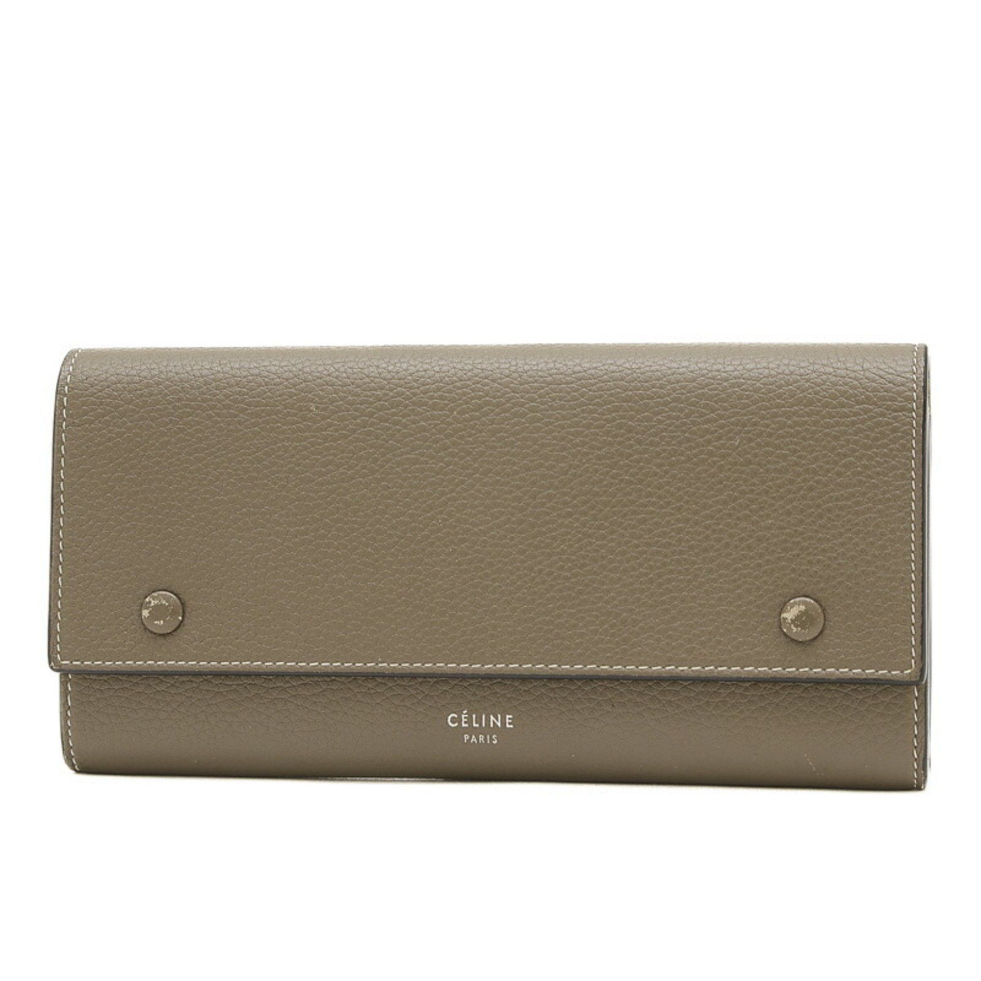 image of Celine Large Multifunction Flap Wallet Long Leather Greige 101673 in Grayish, Women's