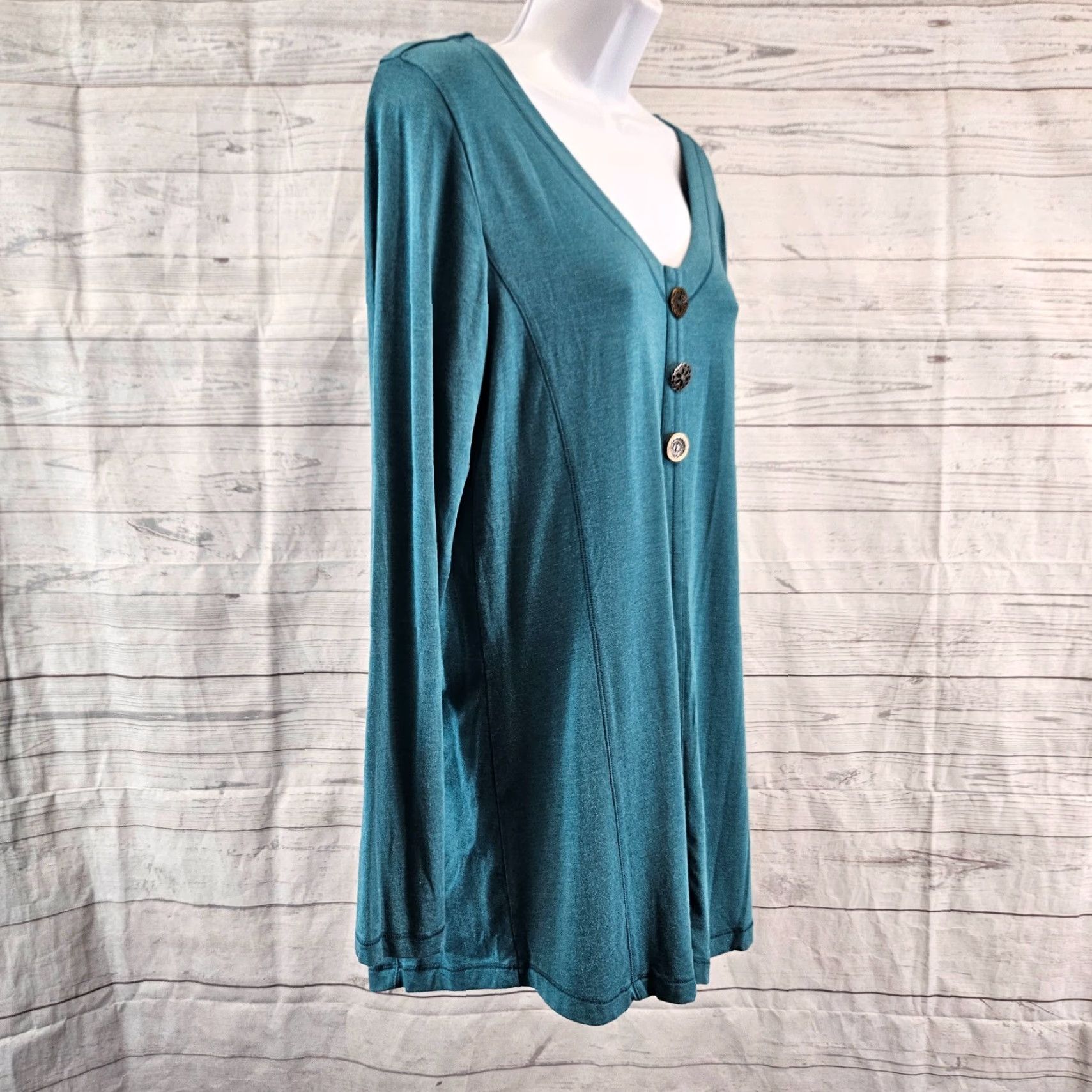 Soft Surroundings Soft Surroundings Top Womens Sz Medium Teal Long Sleeve V-Neck Modal Size M / US 6-8 / IT 42-44 - 3 Thumbnail