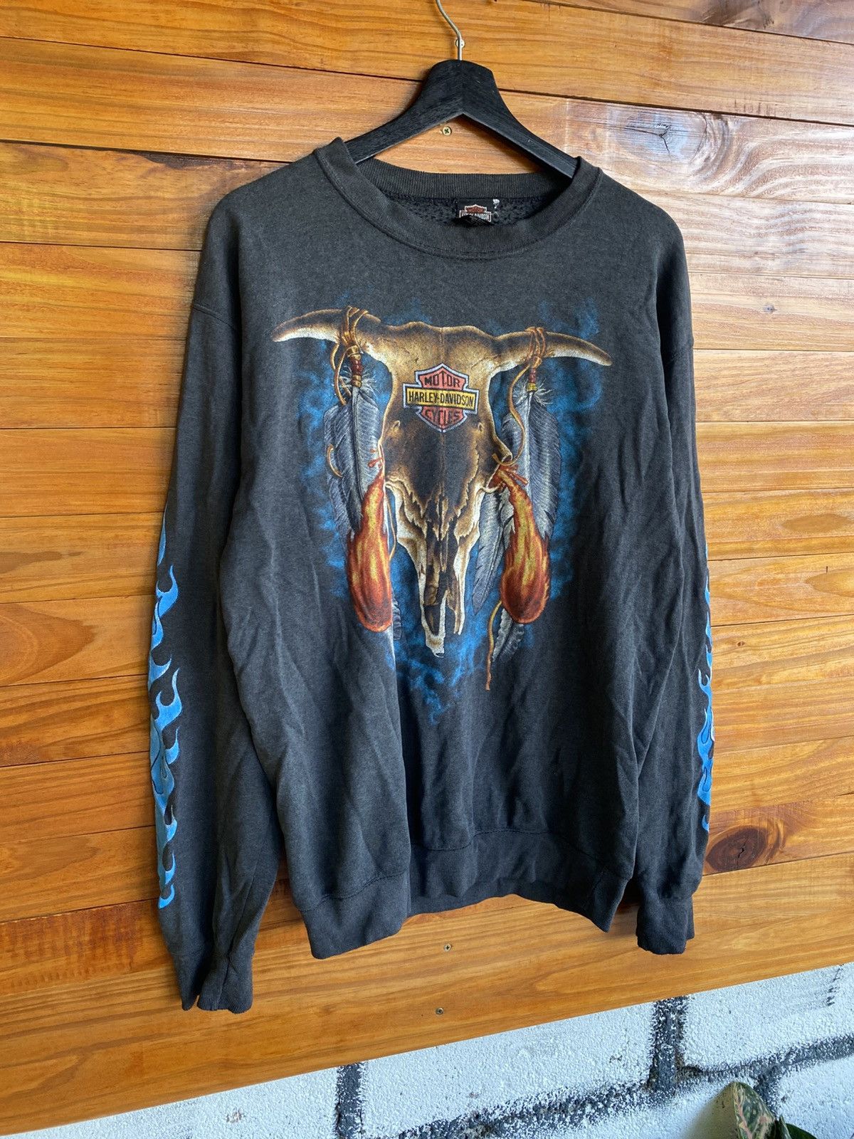 Harley Davidson Vintage 1985 Harley-Davidson Skull Bull Flames Sweatshirt Size US M / EU 48-50 / 2 - 5 Thumbnail