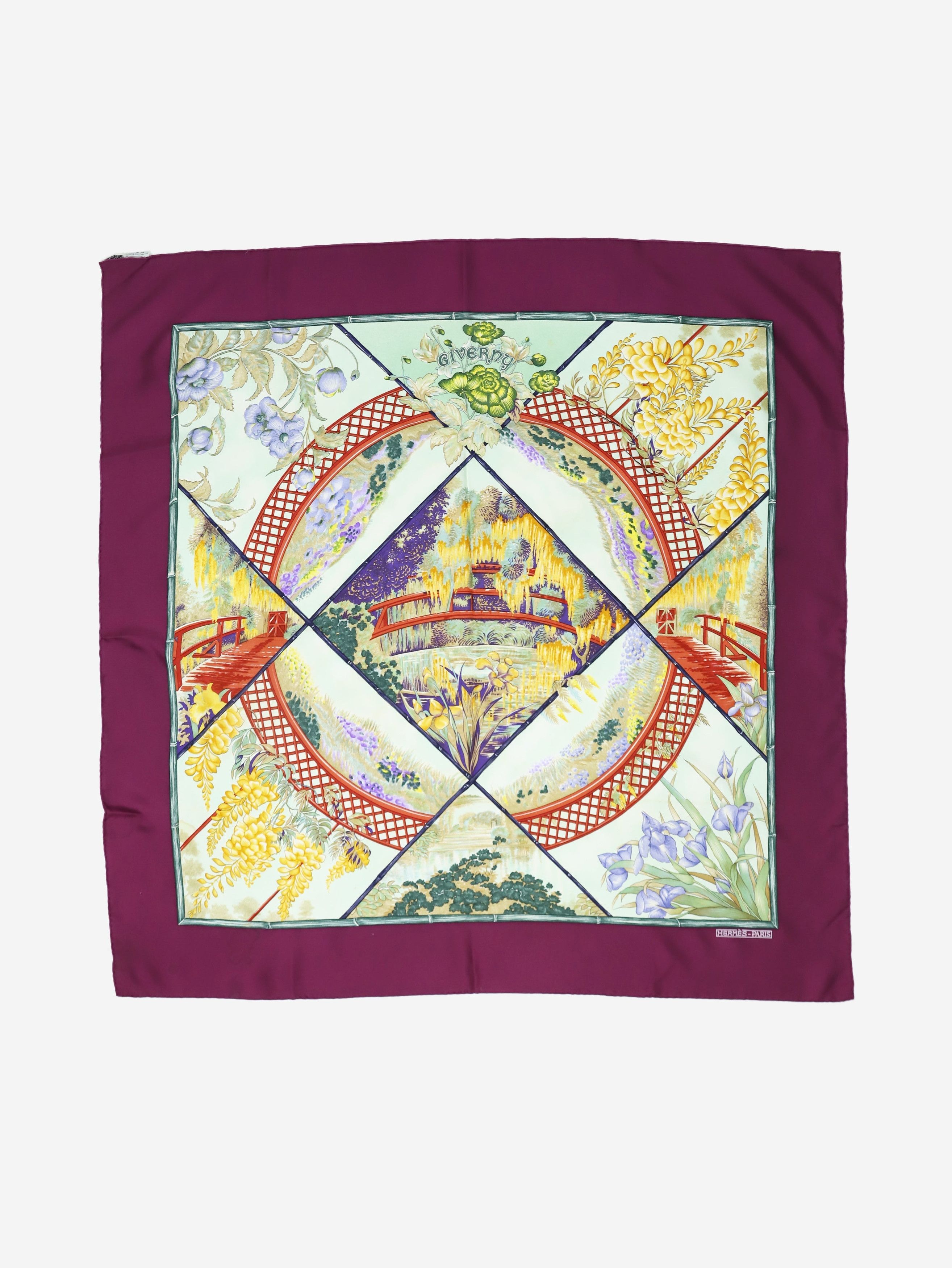 image of Hermes Purple Silk Giverny Floral Scarf, Women's