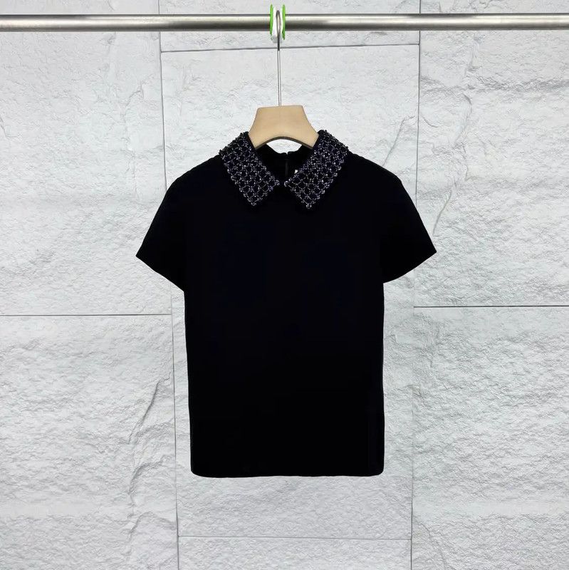 Dior Dior Black Cotton T-Shirt with Embellished Collar 0089 Size ONE SIZE - 1 Thumbnail